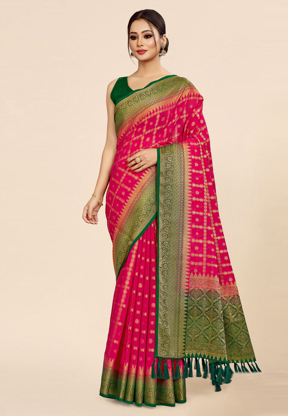 Magenta Viscose Georgette Saree With Blouse 269405