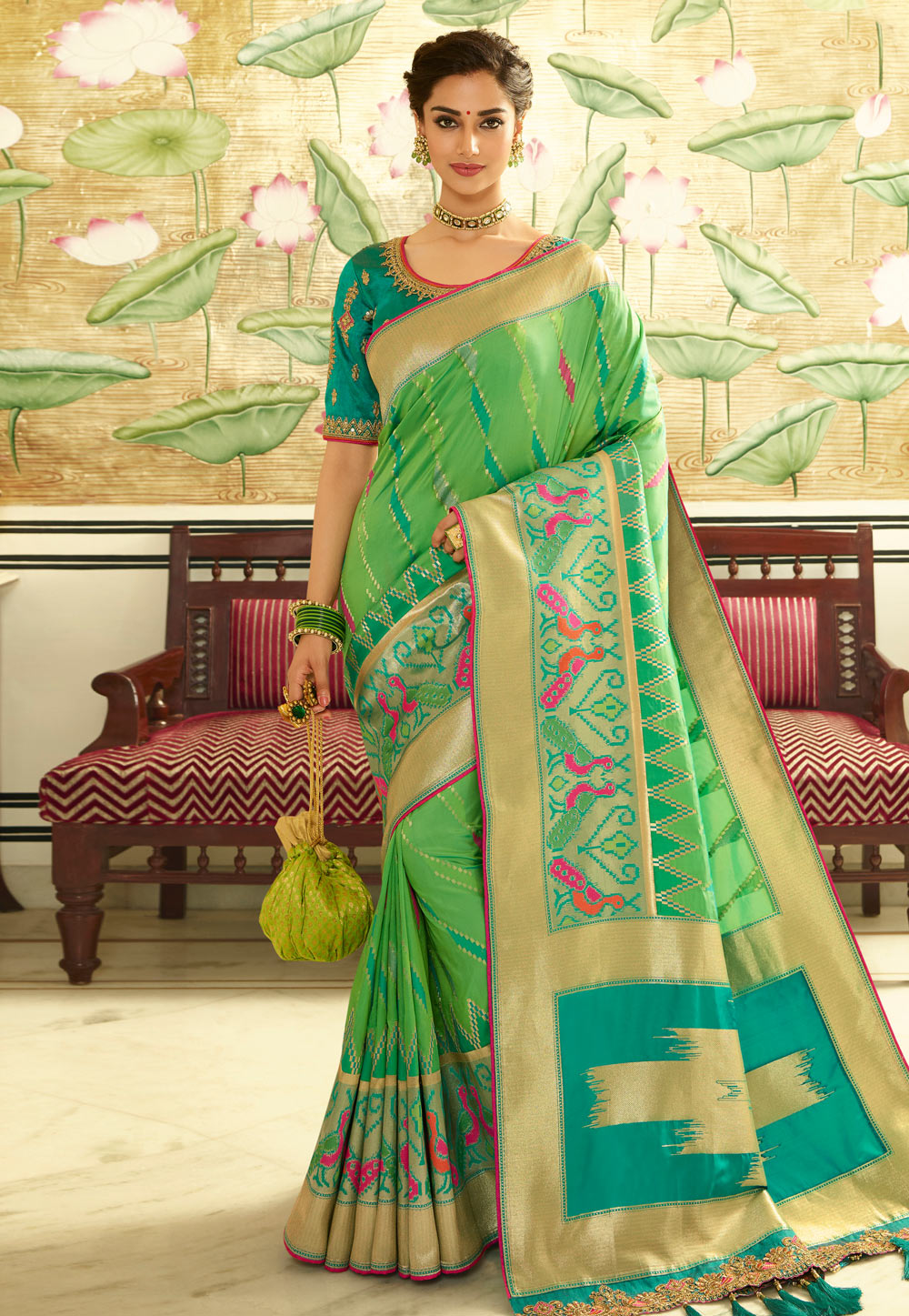 Light Green Banarasi Silk Saree With Blouse 194858