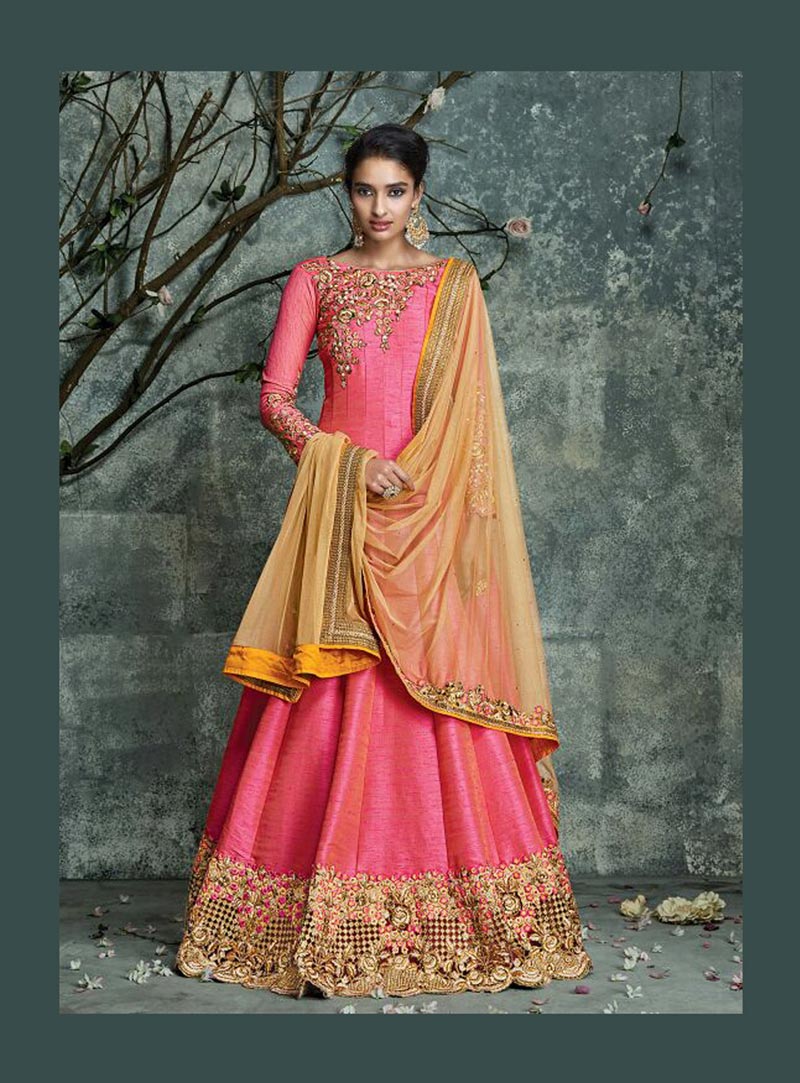 Pink Silk Floor Length Anarkali Suit 74612