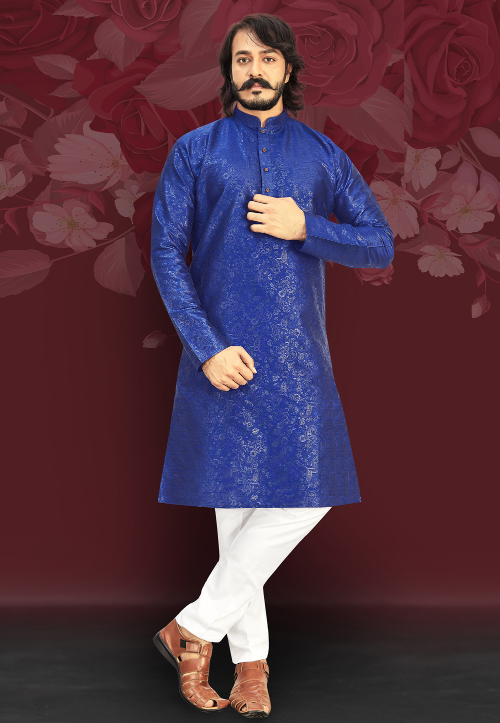 Blue Art Silk Readymade Kurta Pajama 214617