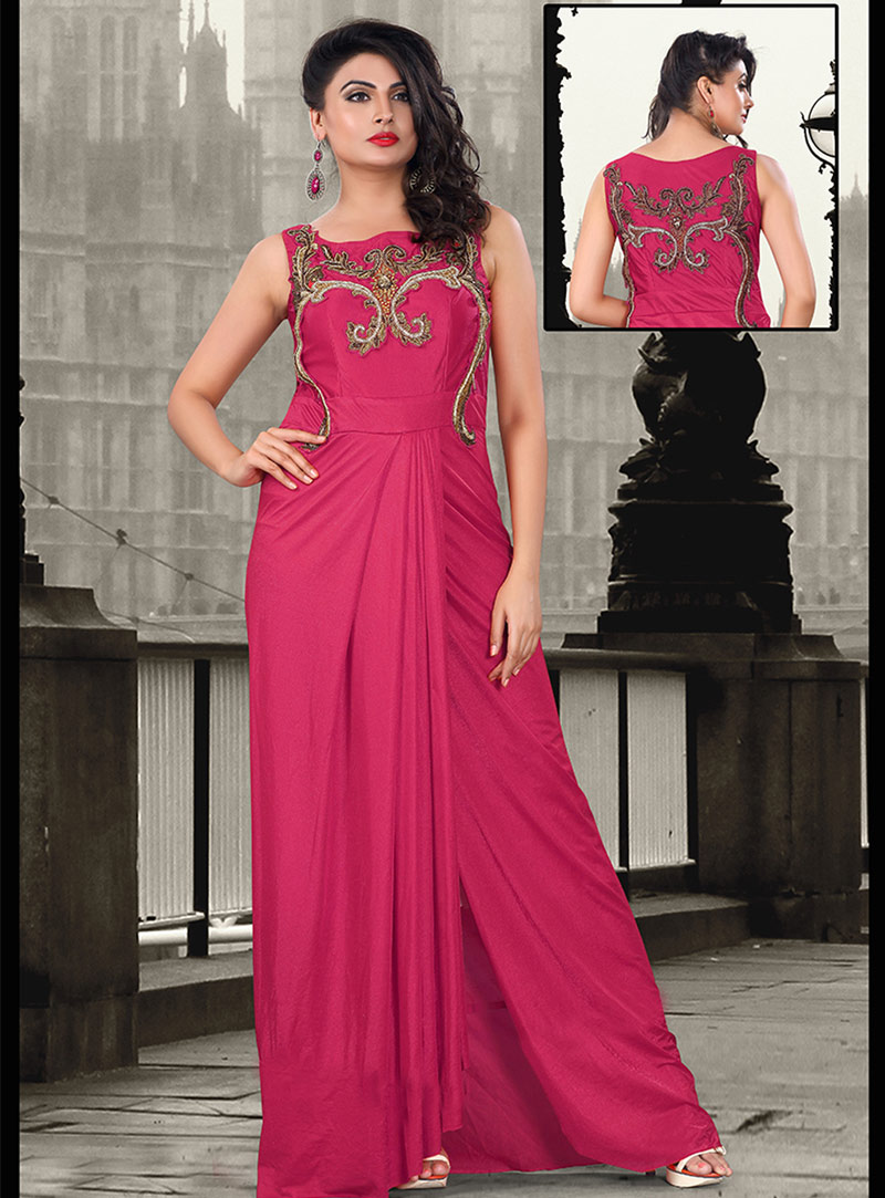Pink Pure Lycra Party Wear Gown 56843