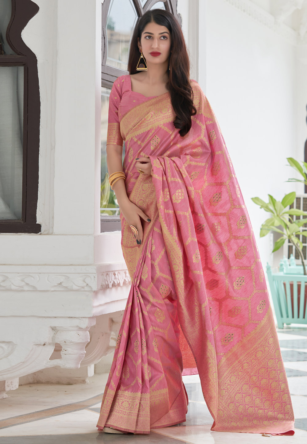 Pink Banarasi Saree With Blouse 234914
