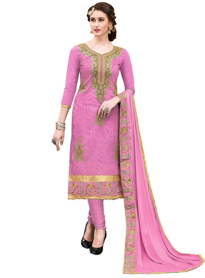 Pink Chanderi Churidar Salwar Suit 129125