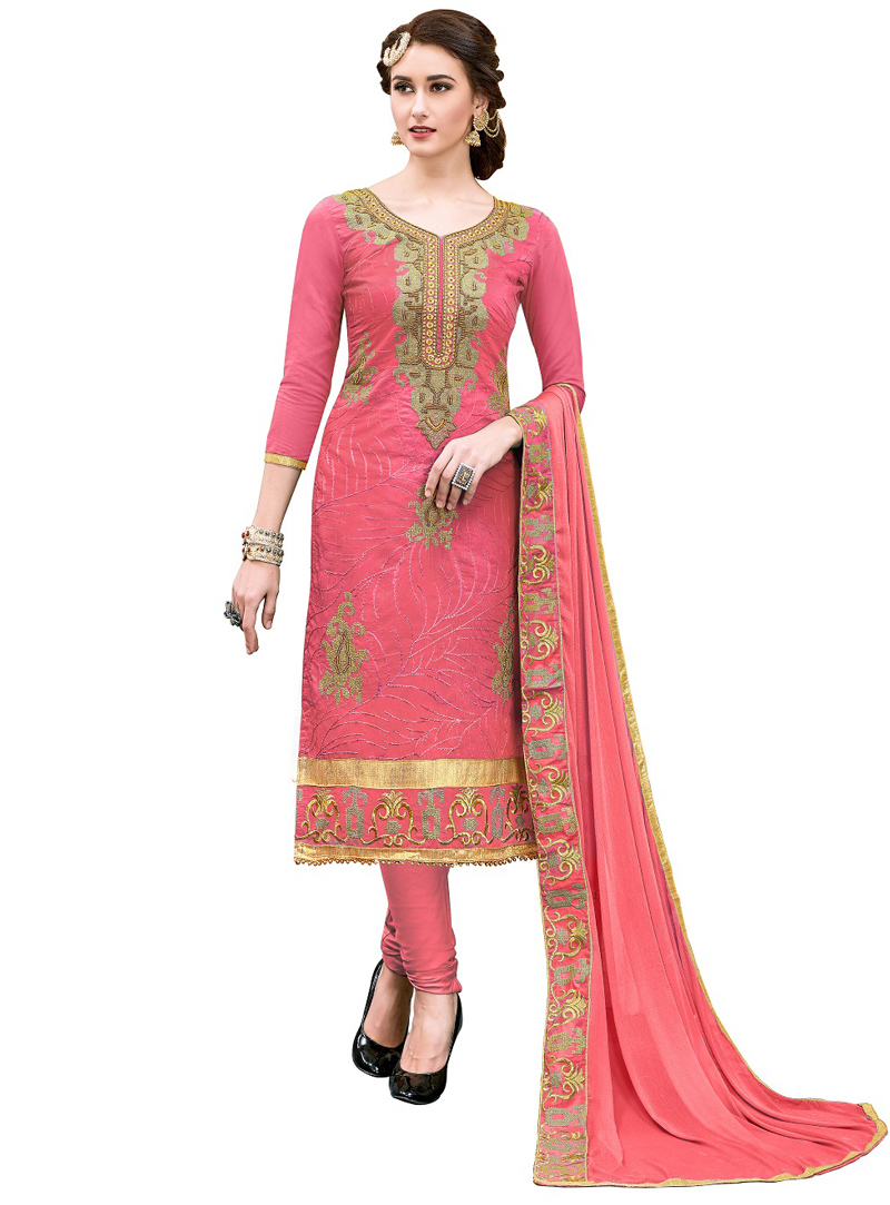 Pink Chanderi Churidar Salwar Suit 129126