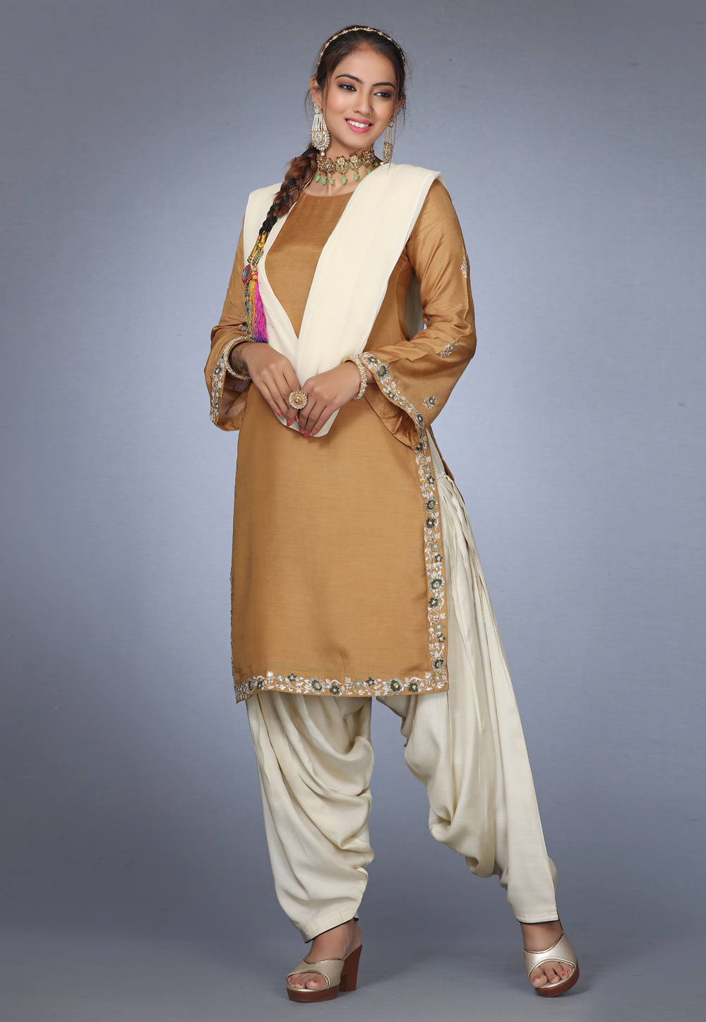 Beige Muslin Punjabi Suit 271187