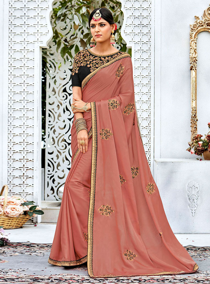 Light Brown Faux Georgette Saree With Blouse 133637