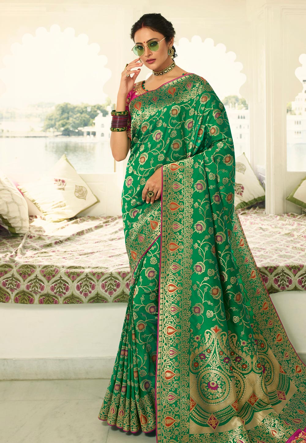 Green Banarasi Silk Festival Wear Saree 194861