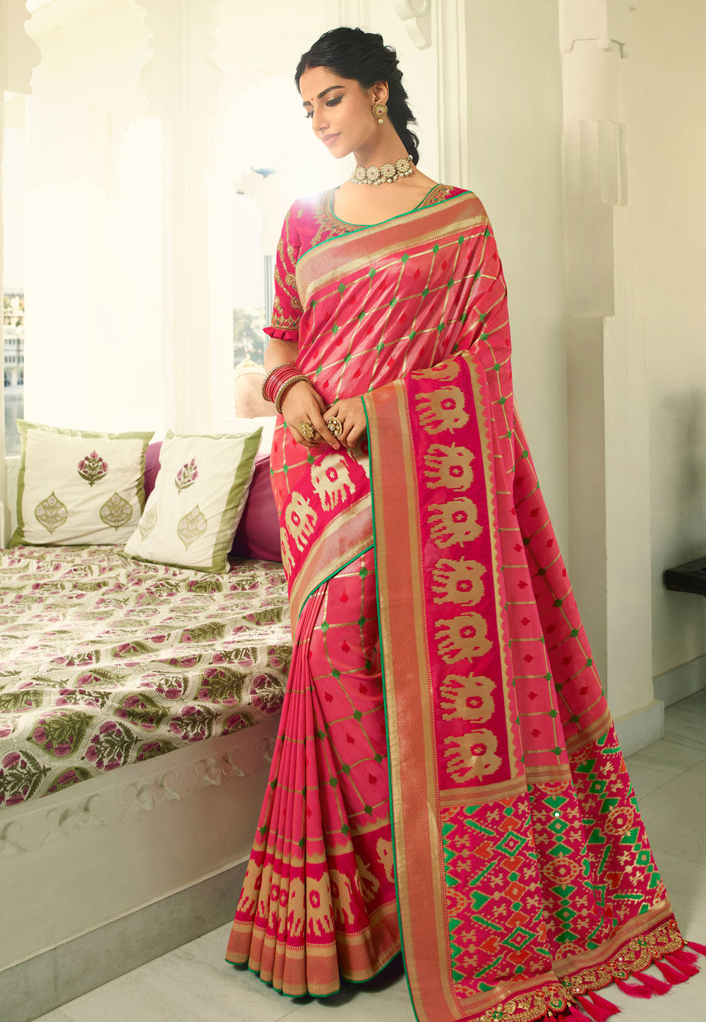 Pink Banarasi Silk Saree With Blouse 194862