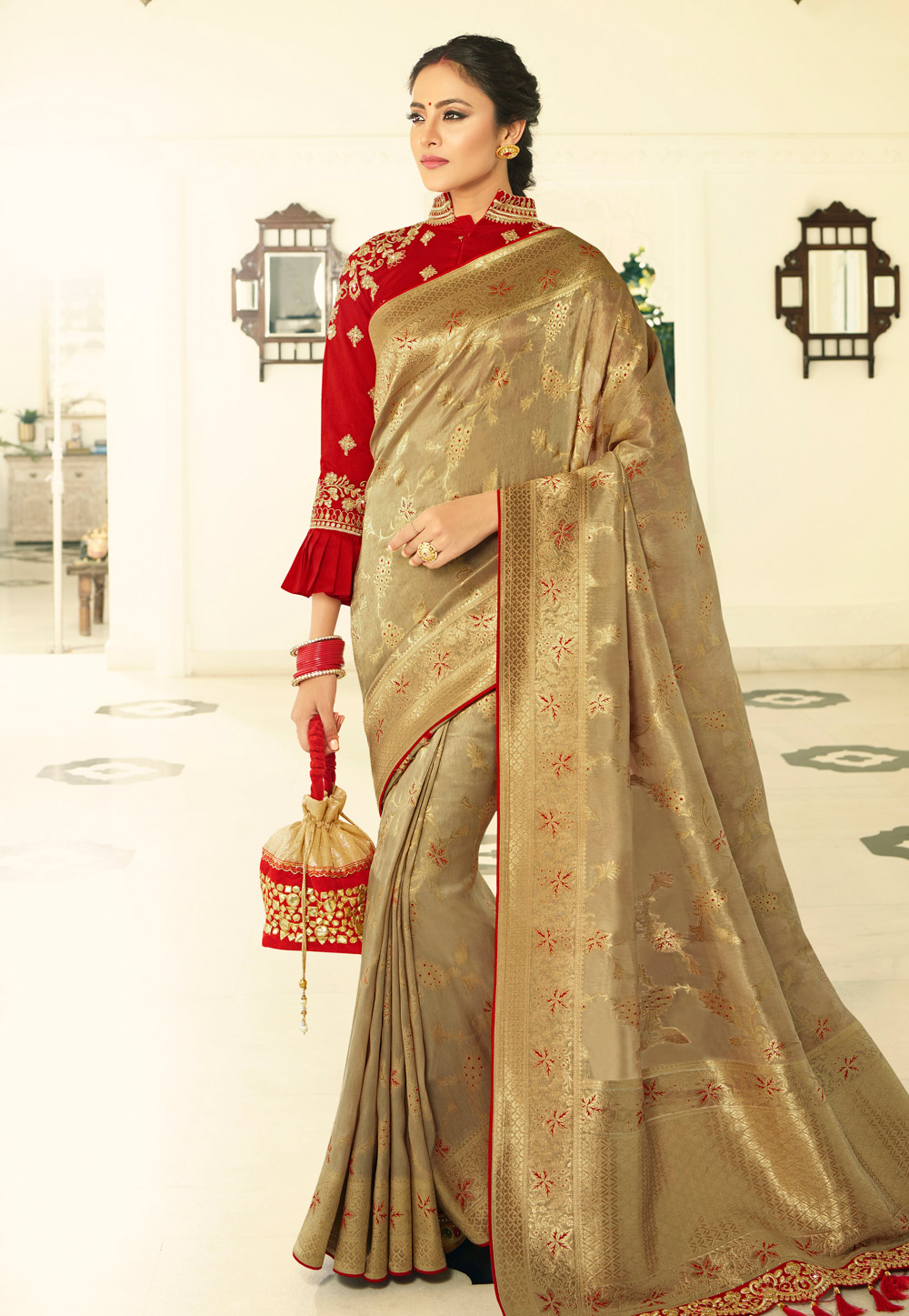 Golden Banarasi Silk Party Wear Saree 194863
