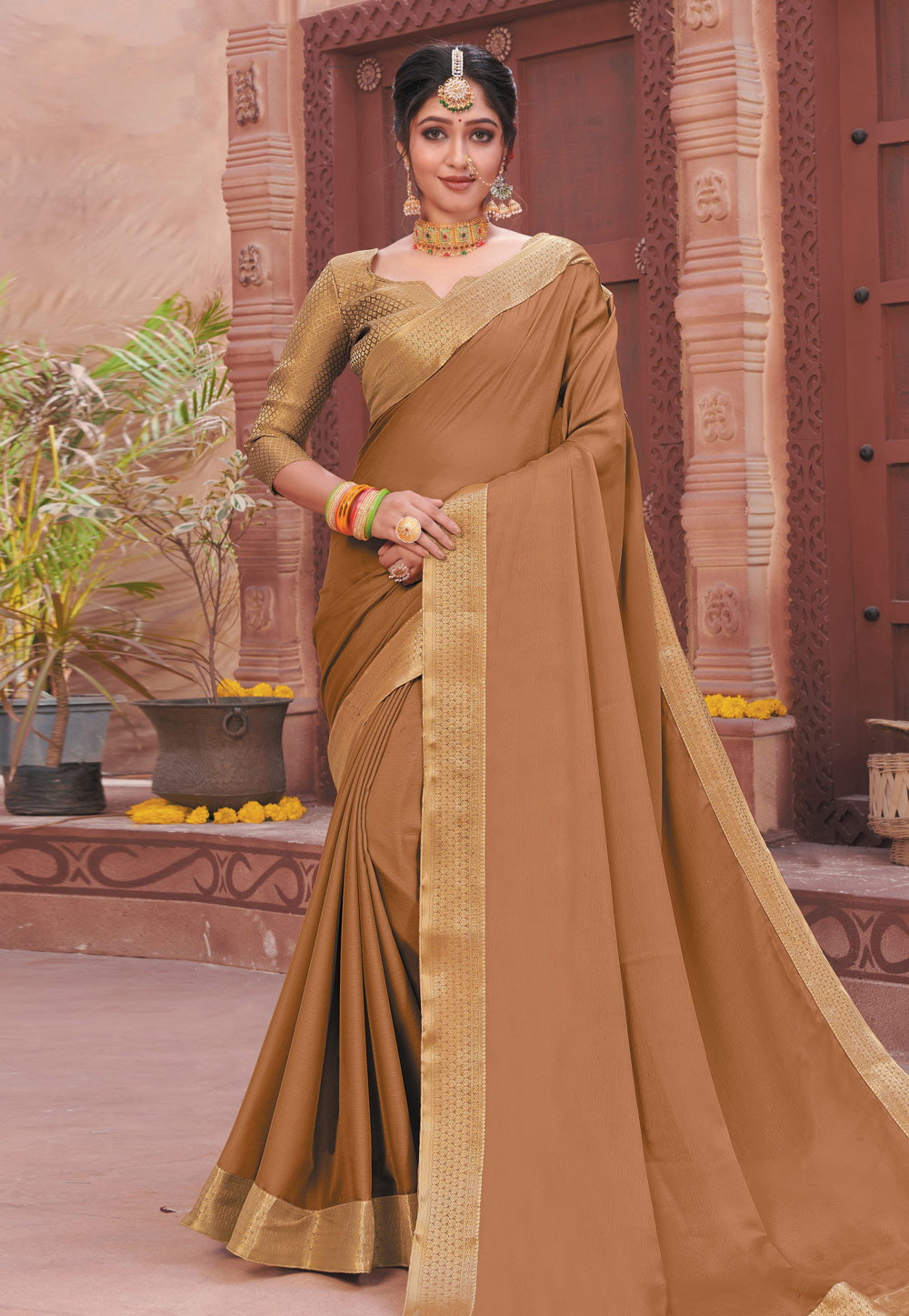 Shaily Brown & Orange Pure Chiffon Saree Price in India, Full  Specifications & Offers | DTashion.com