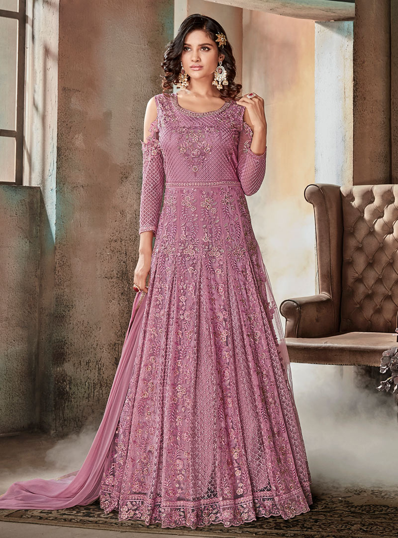 Pink Net Long Anarkali Suit 148463