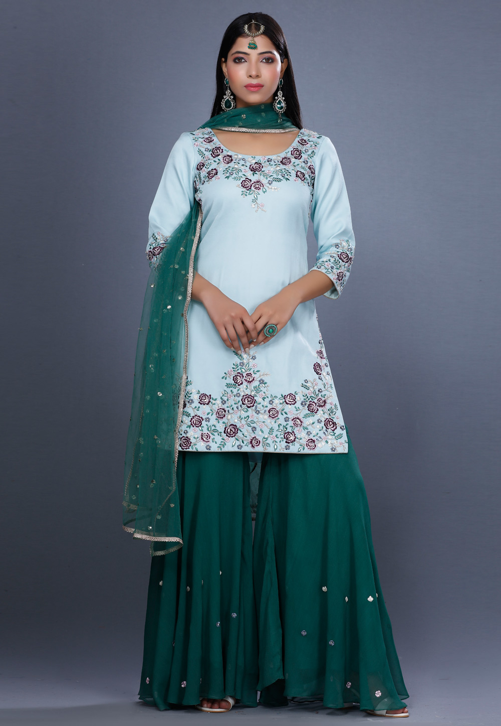 Sky Blue Silk Pakistani Suit 271223