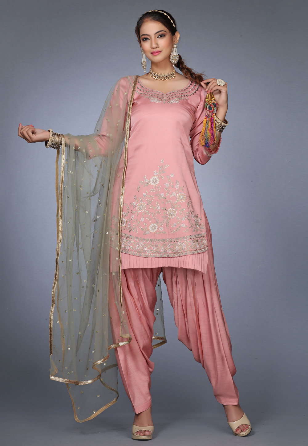 Pink Silk Punjabi Salwar Kameez 271193