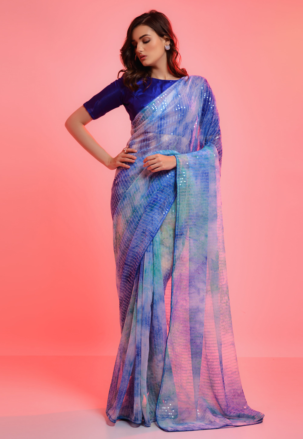 Sky Blue Chiffon Light Weight Saree 262855