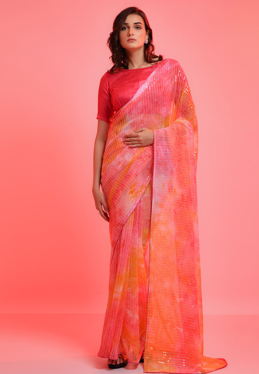 Pink Chiffon Light Weight Saree 262857