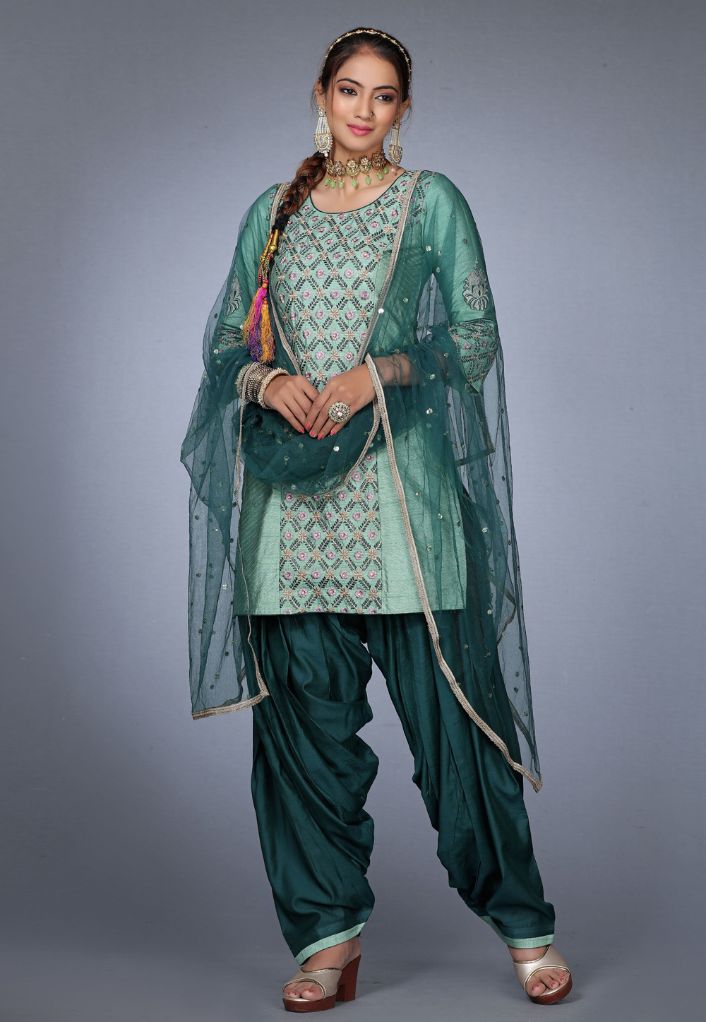 Sea Green Raw Silk Punjabi Suit 271195