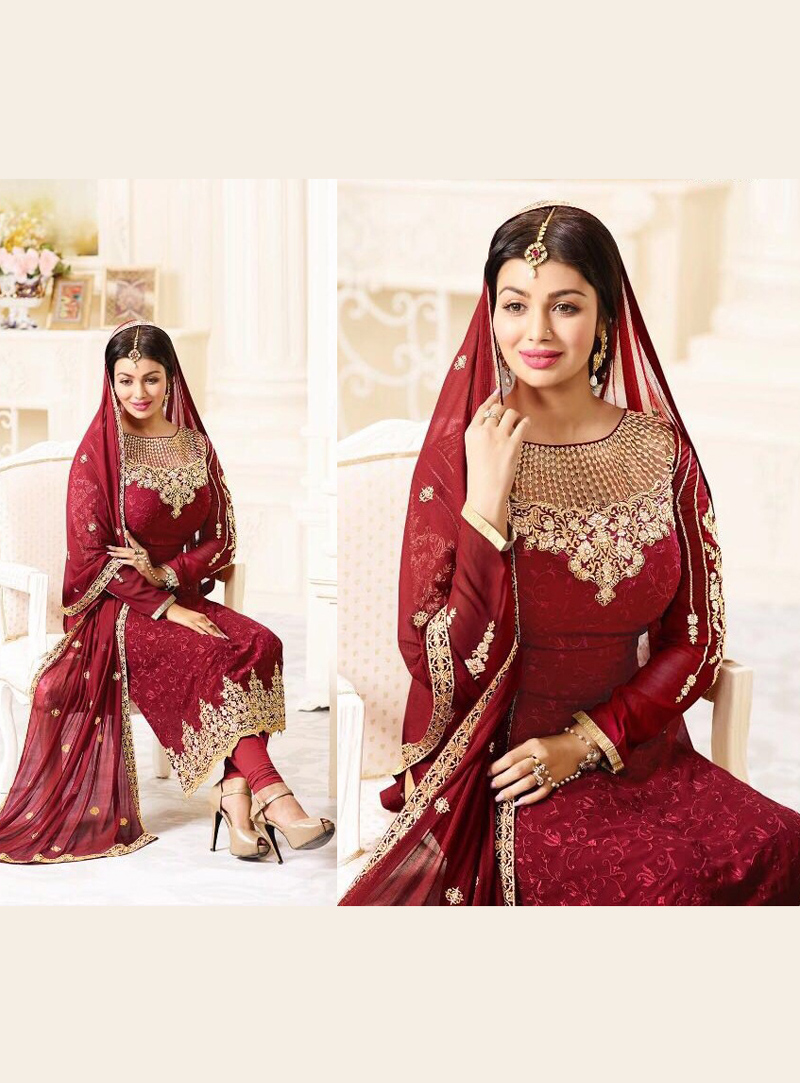 Ayesha Takia Red Georgette Churidar Salwar Suit 124723