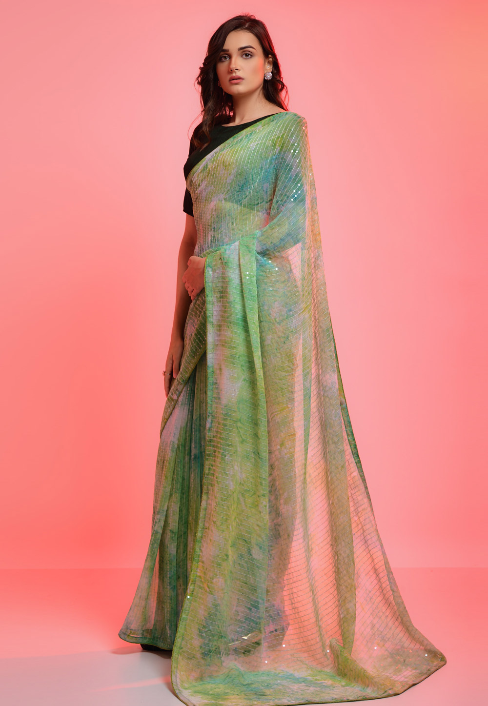 Light Green Chiffon Light Weight Saree 262859
