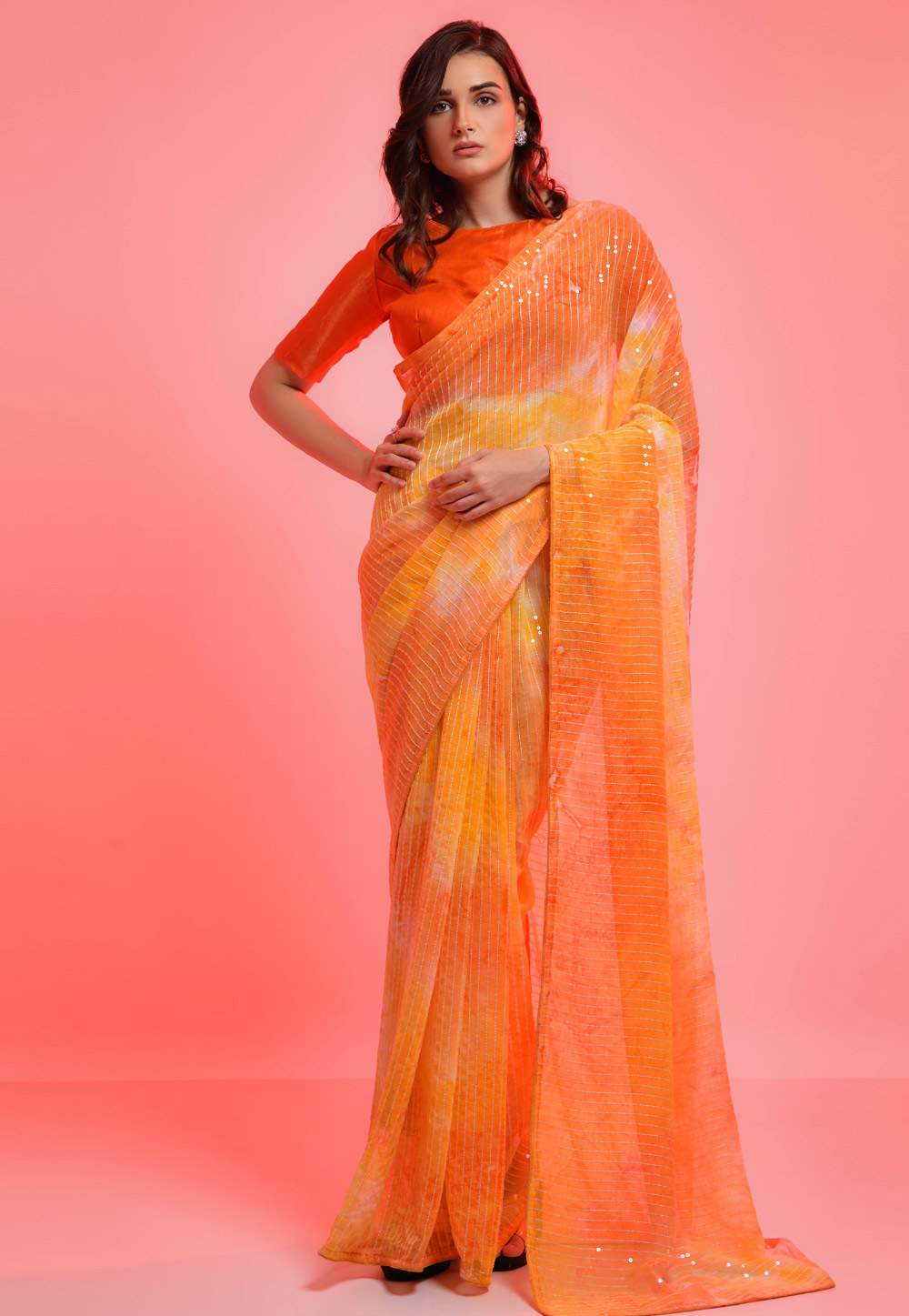 Orange Chiffon Saree With Blouse 262862