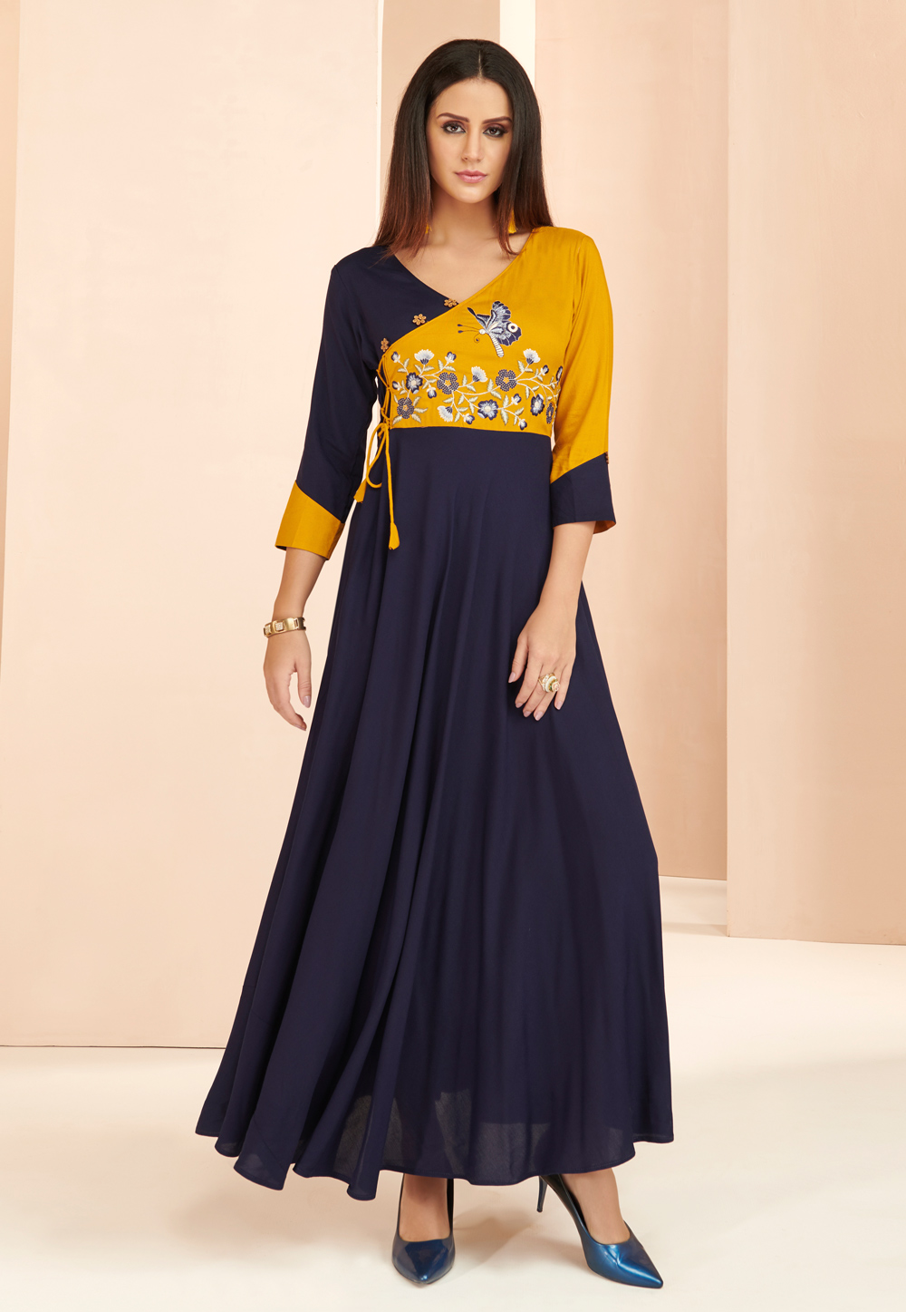 Navy Blue Rayon Readymade Gown 177660