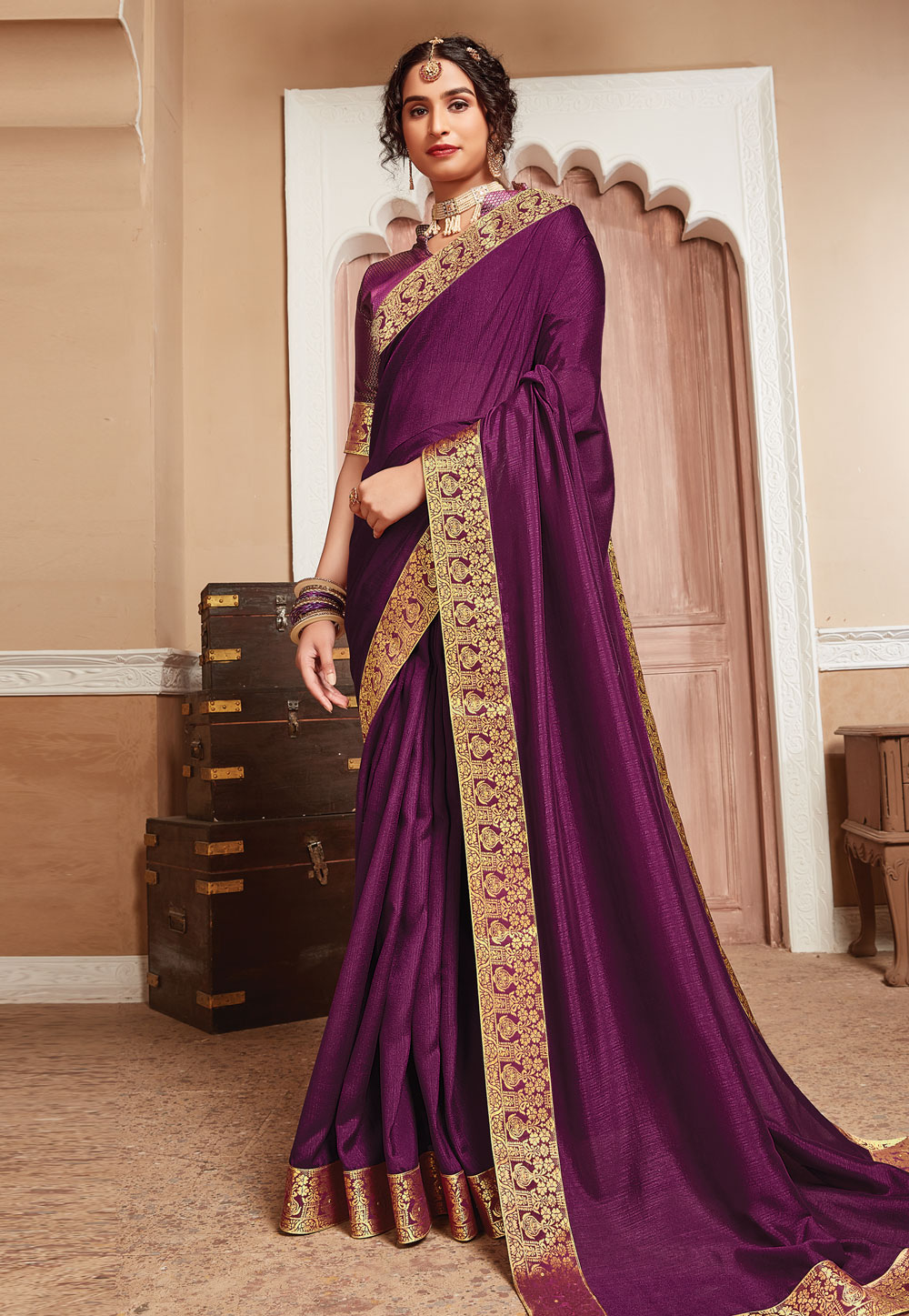 Purple Georgette Saree With Blouse 214156