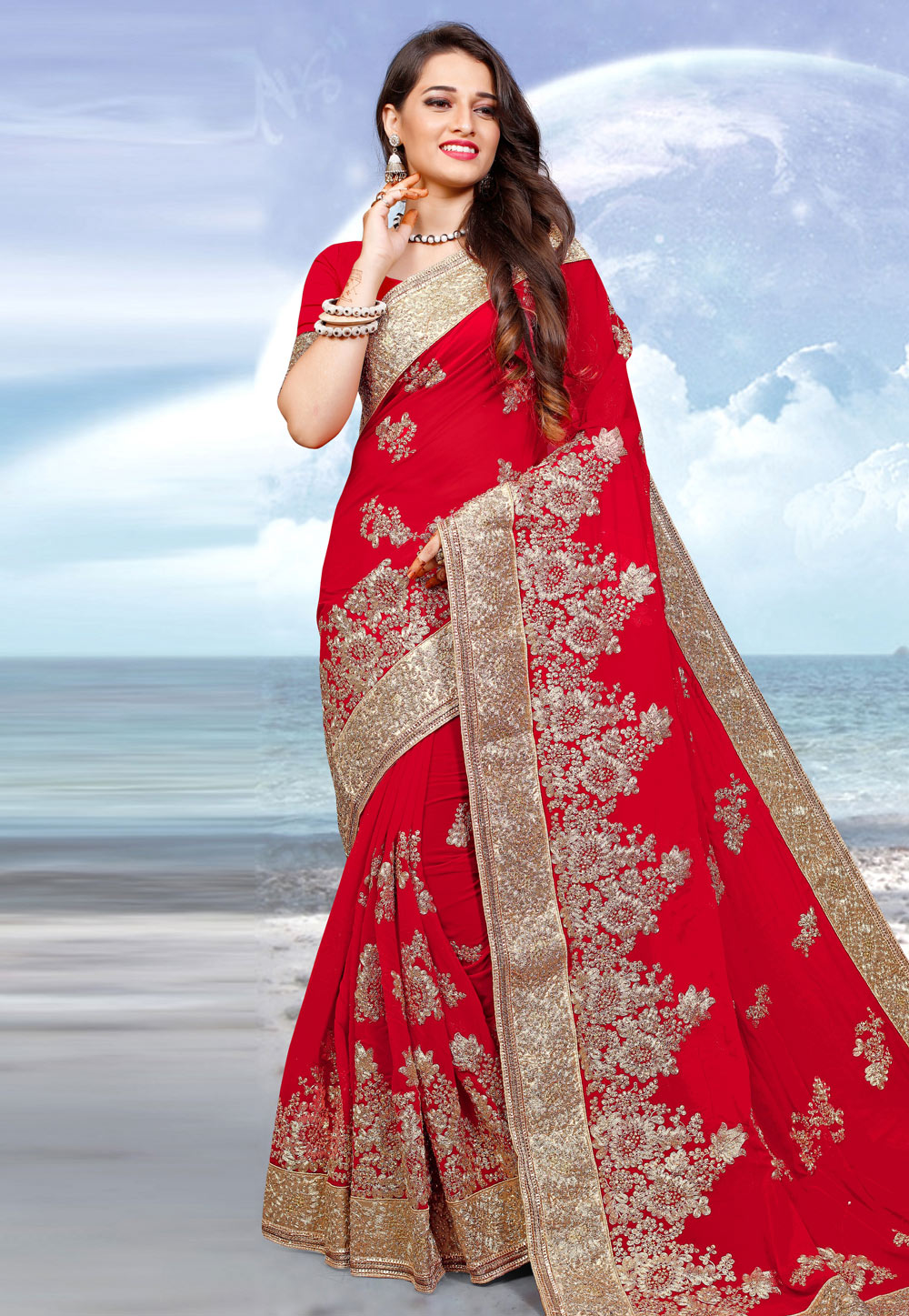 Red Georgette Saree With Blouse 205662