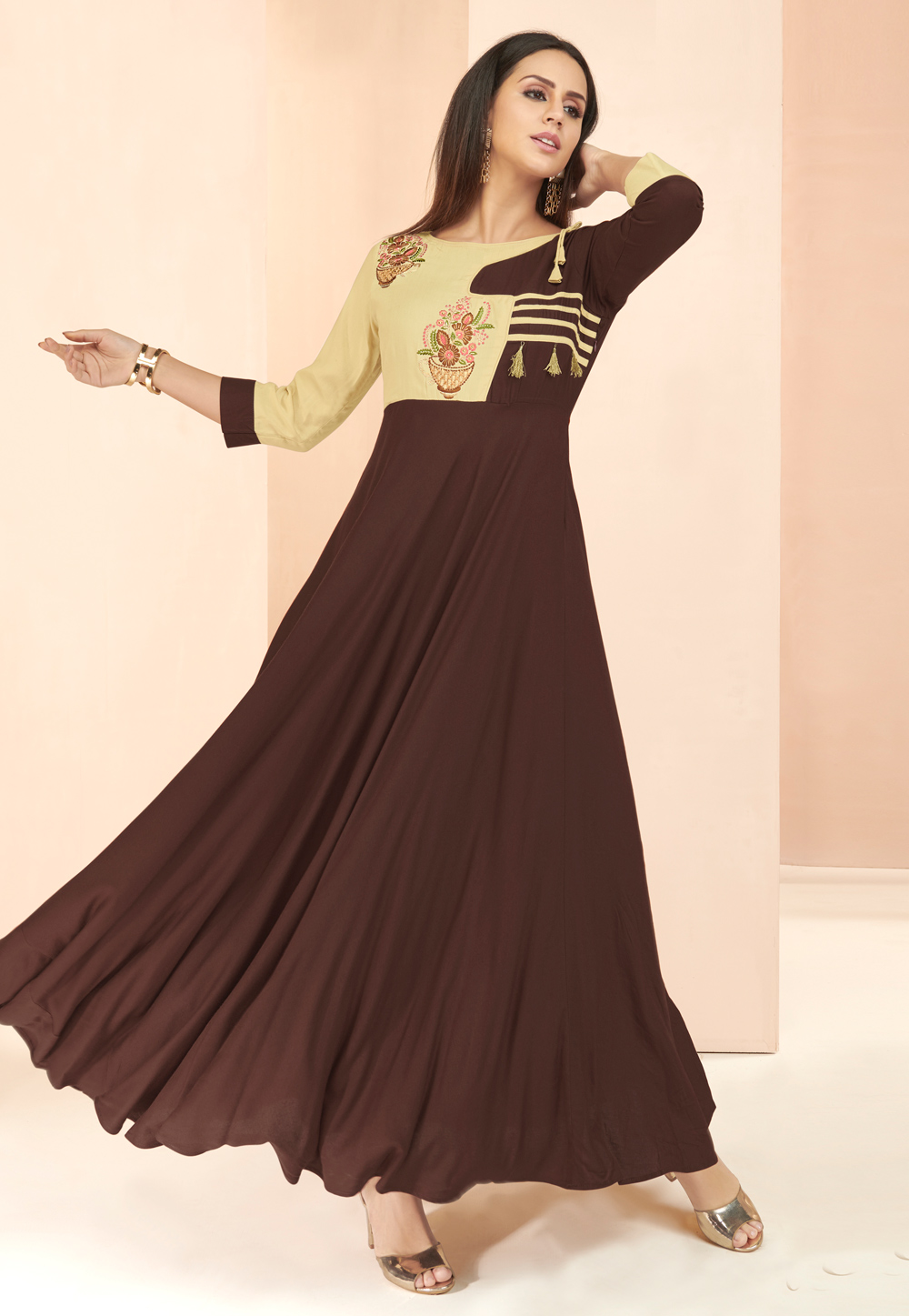 Brown Rayon Readymade Gown 177664