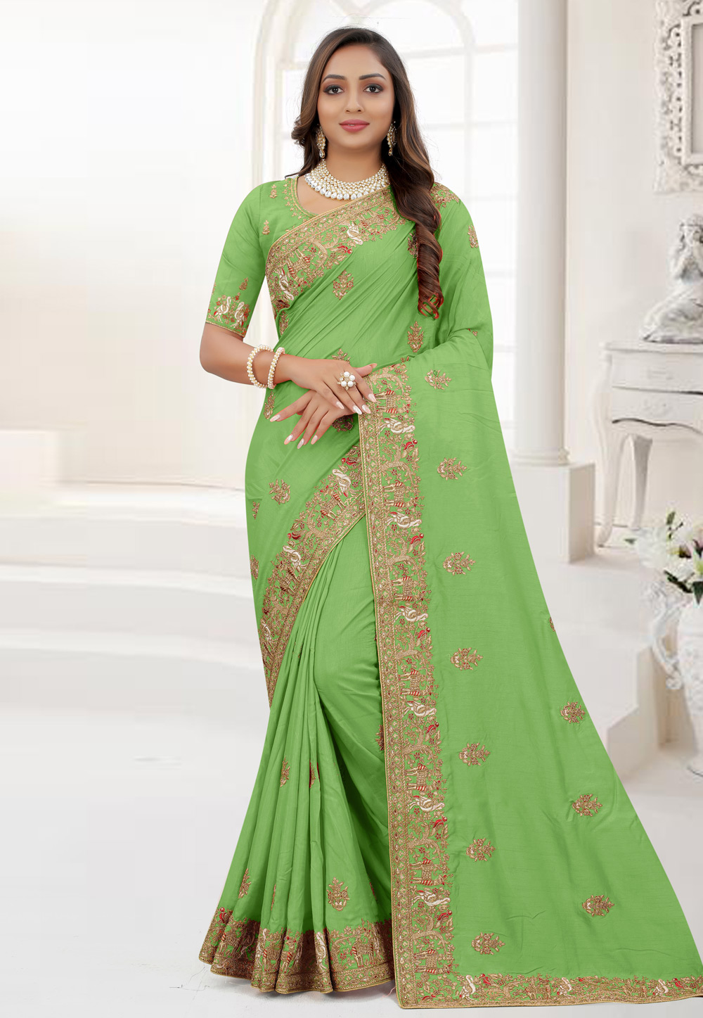 Light Green Silk Saree With Blouse 245172