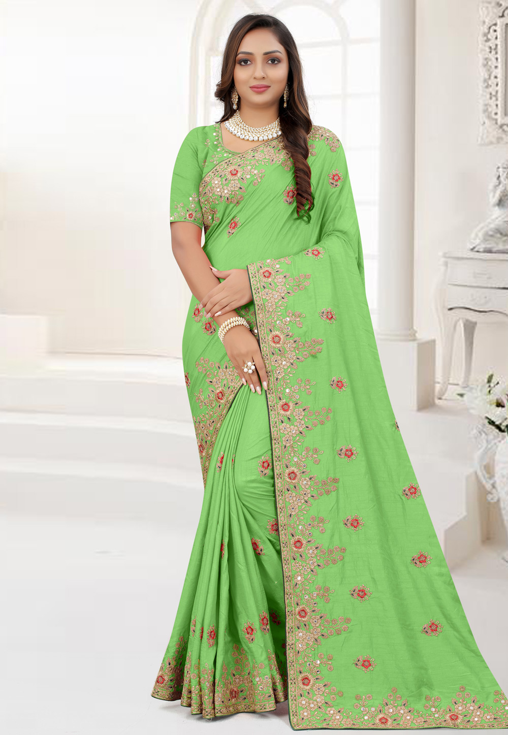 Light Green Silk Saree With Blouse 245176