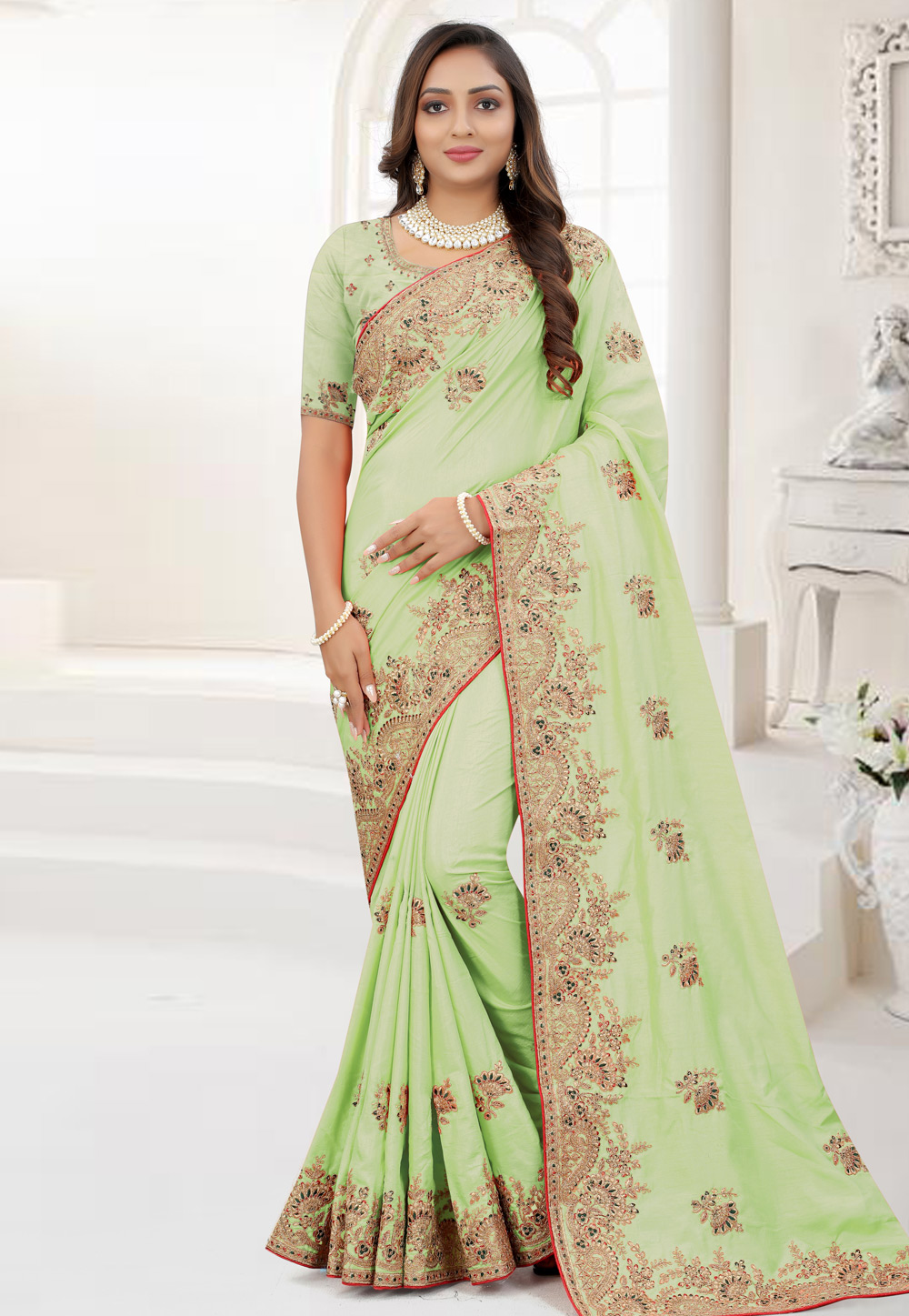 Light Green Silk Saree With Blouse 245180