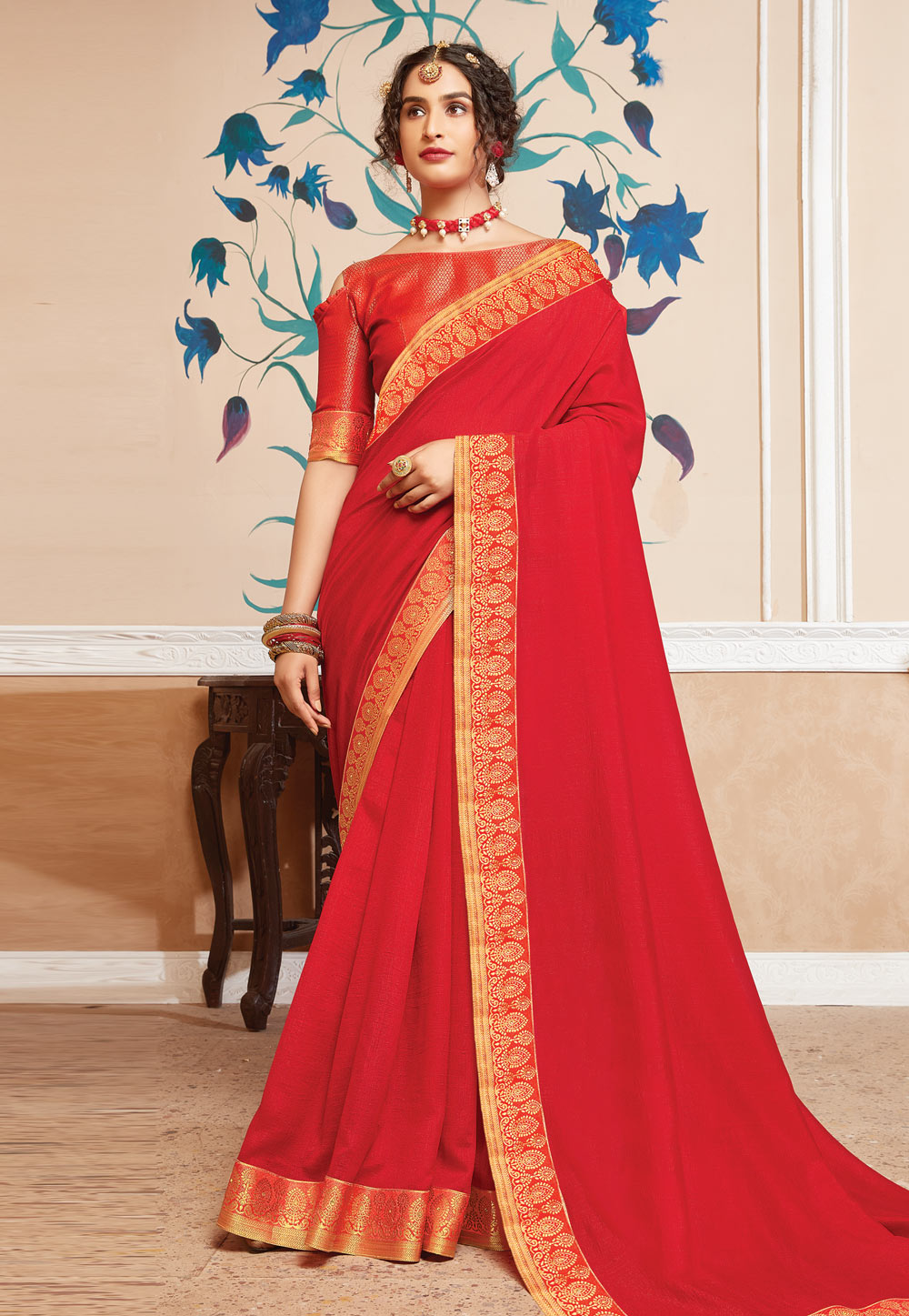 Red Georgette Saree With Blouse 214158