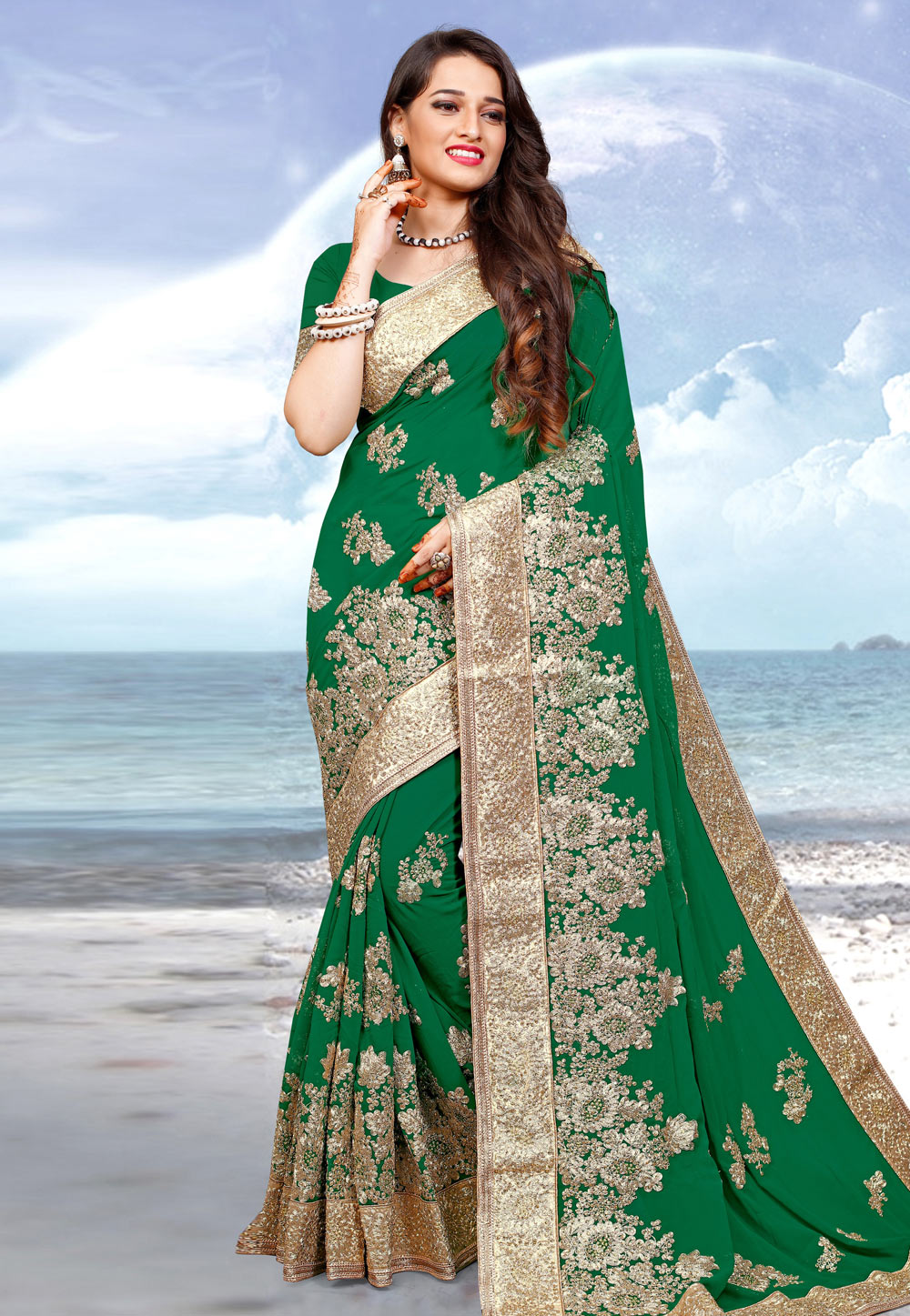 Green Georgette Saree With Blouse 205664