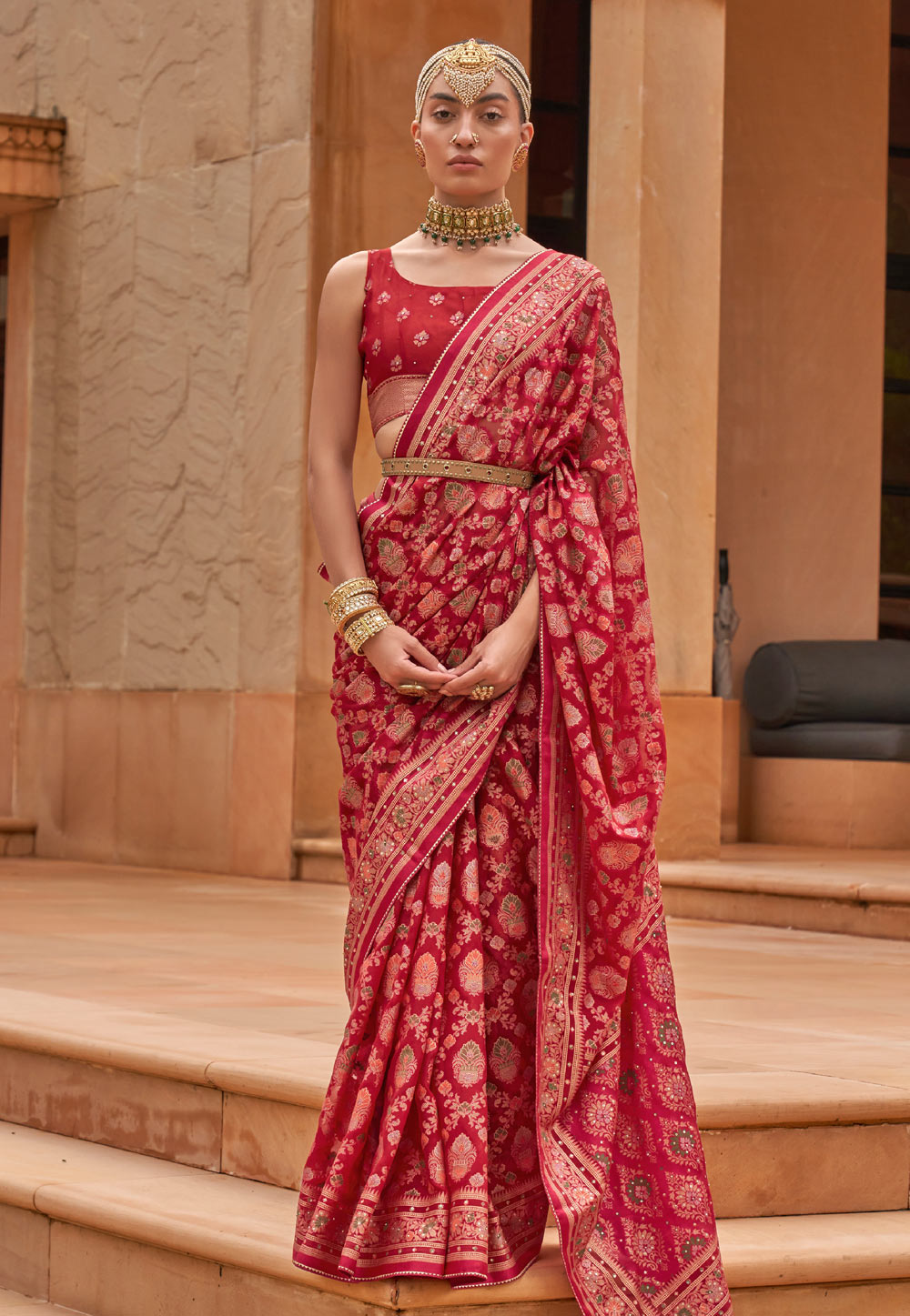 Maroon Brasso Saree With Blouse 258180