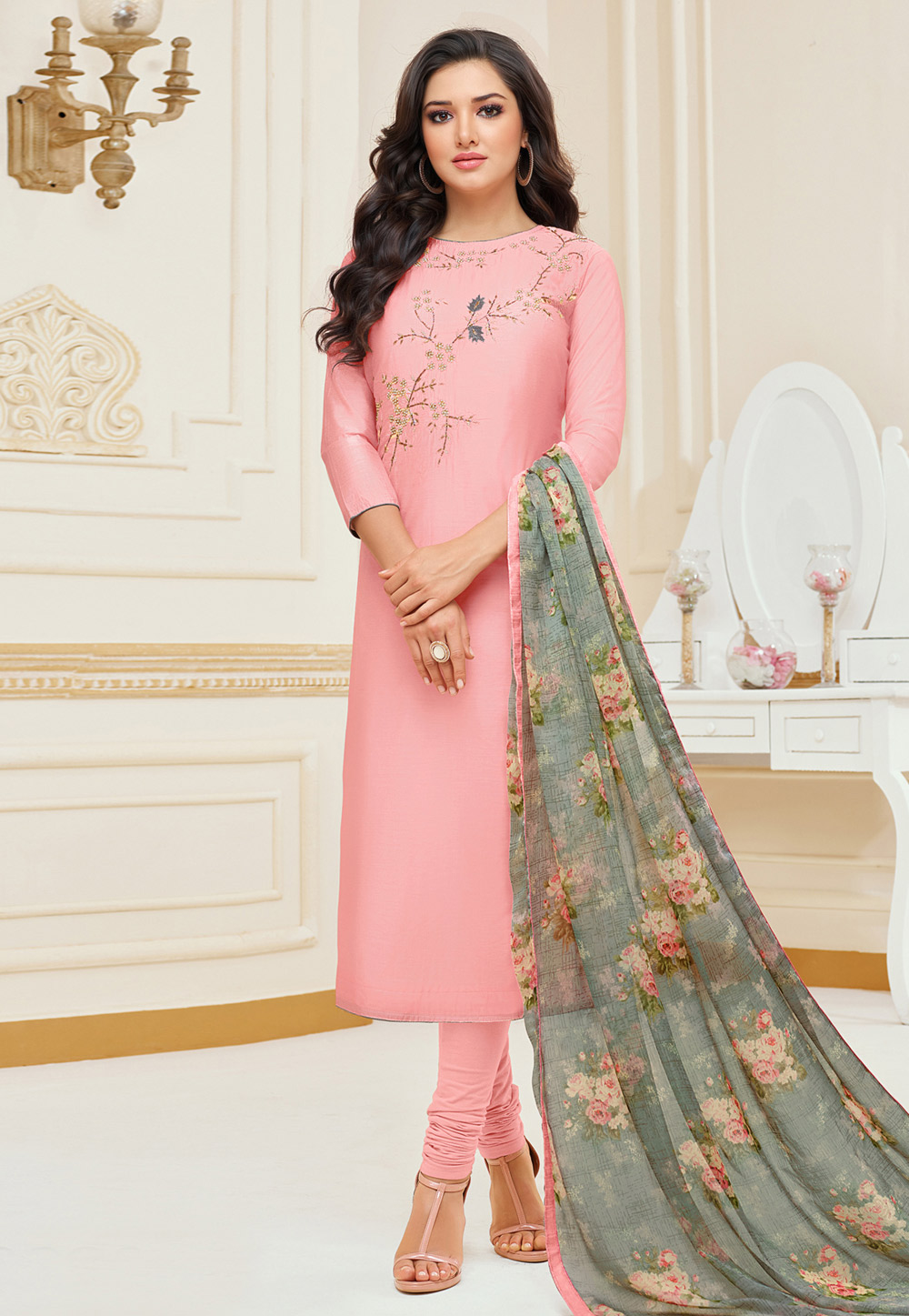 Pink Chanderi Churidar Suit 166963