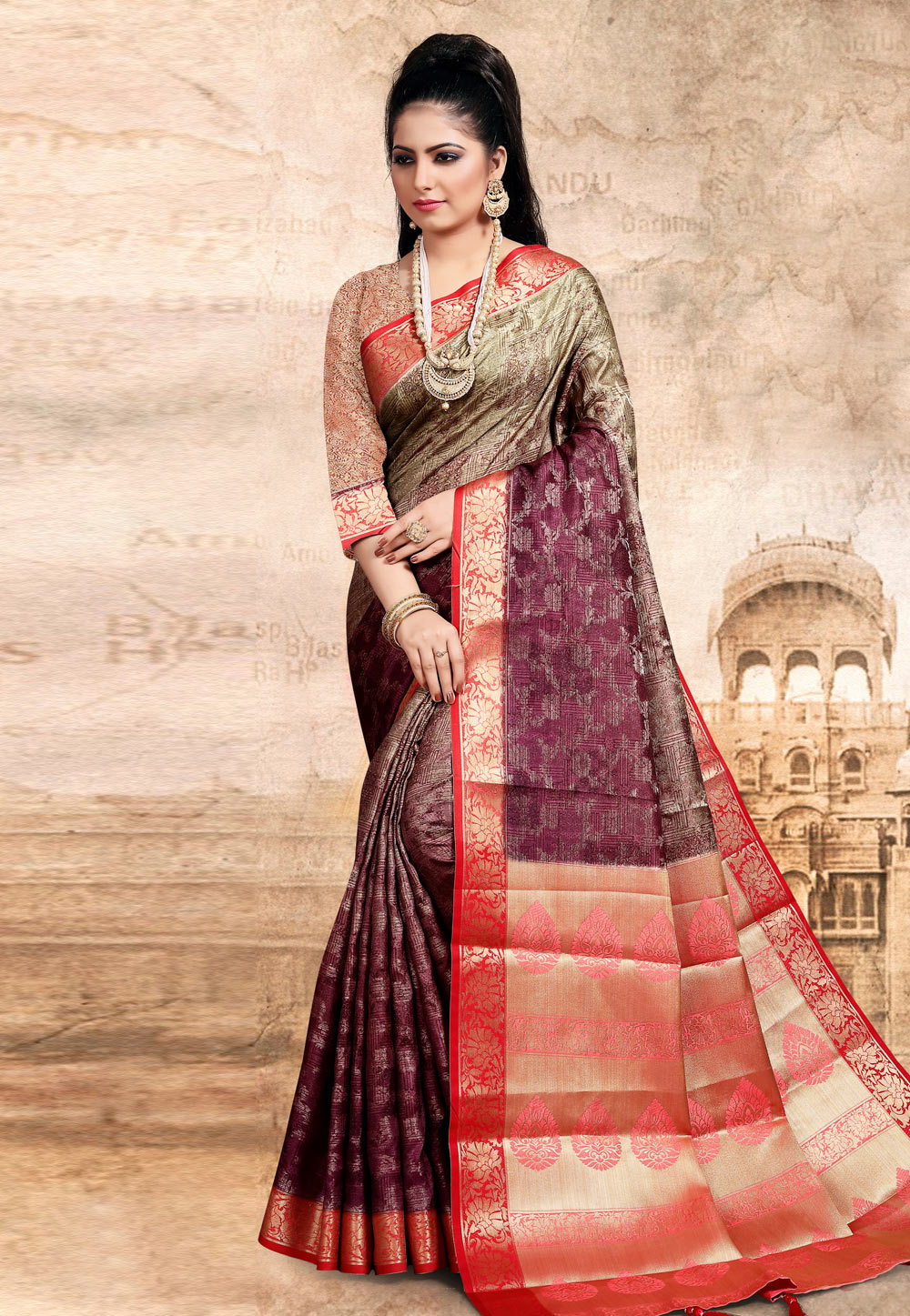 Beige Cotton Printed Saree With Blouse 208980