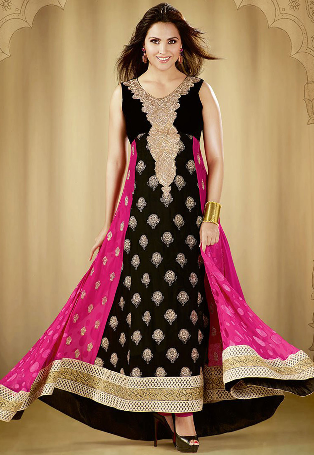 Black and Pink Faux Georgette Designer Salwar Kameez 35372