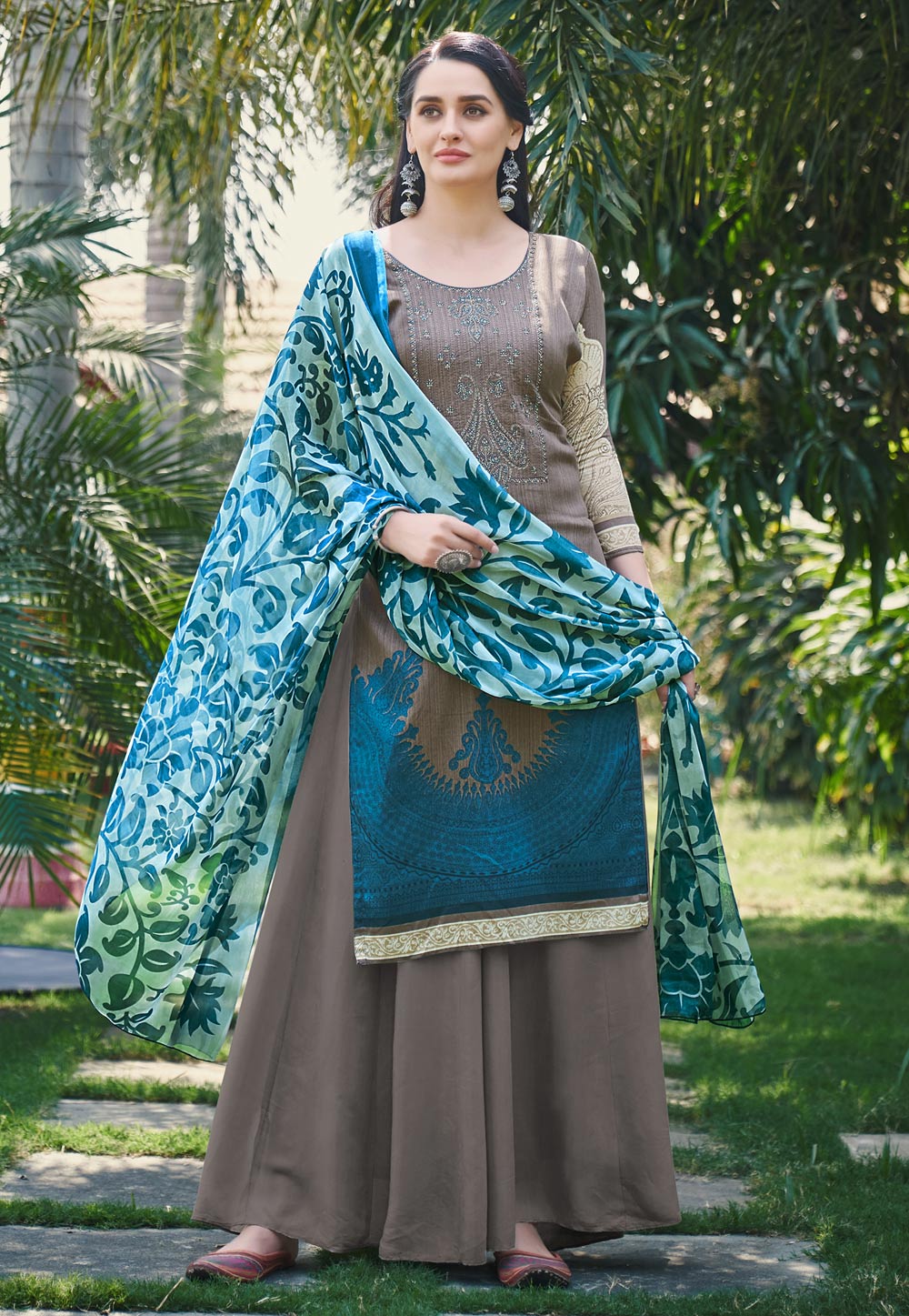 Brown Cotton Kameez With Palazzo 221044