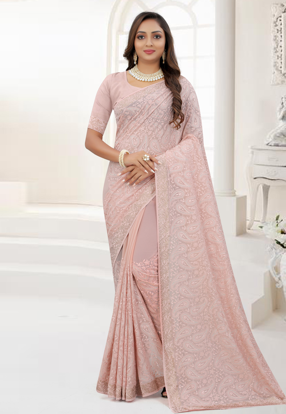 Peach Georgette Saree With Blouse 245592