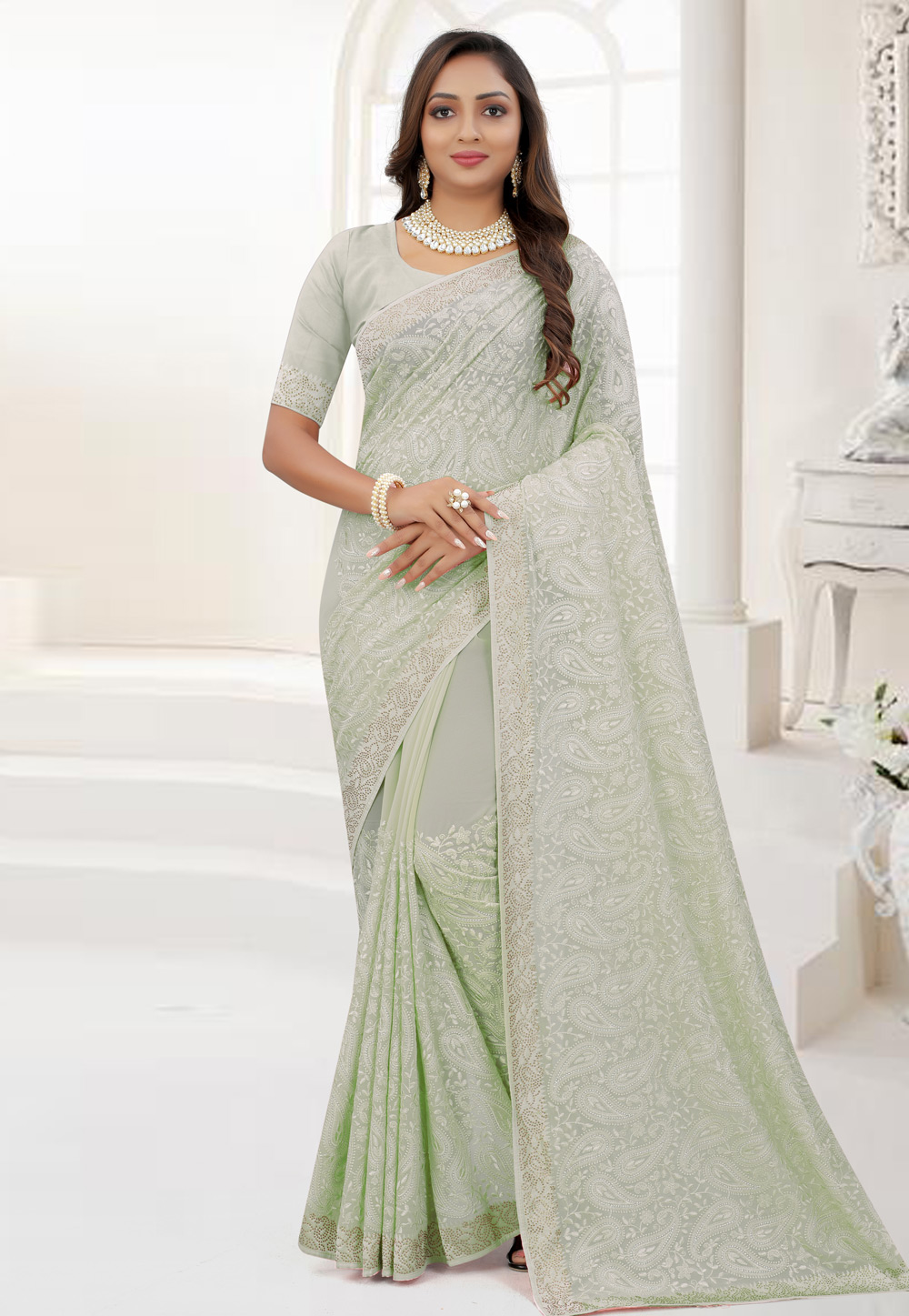 Light Green Georgette Saree With Blouse 245594