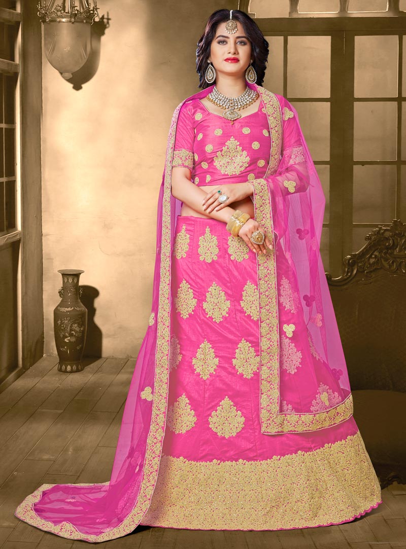 Pink Banarasi Silk A Line Lehenga Choli 88392