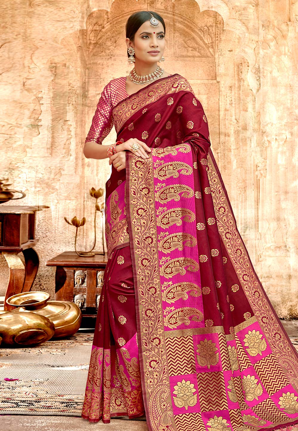 Maroon Silk Festival Wear Saree 167432