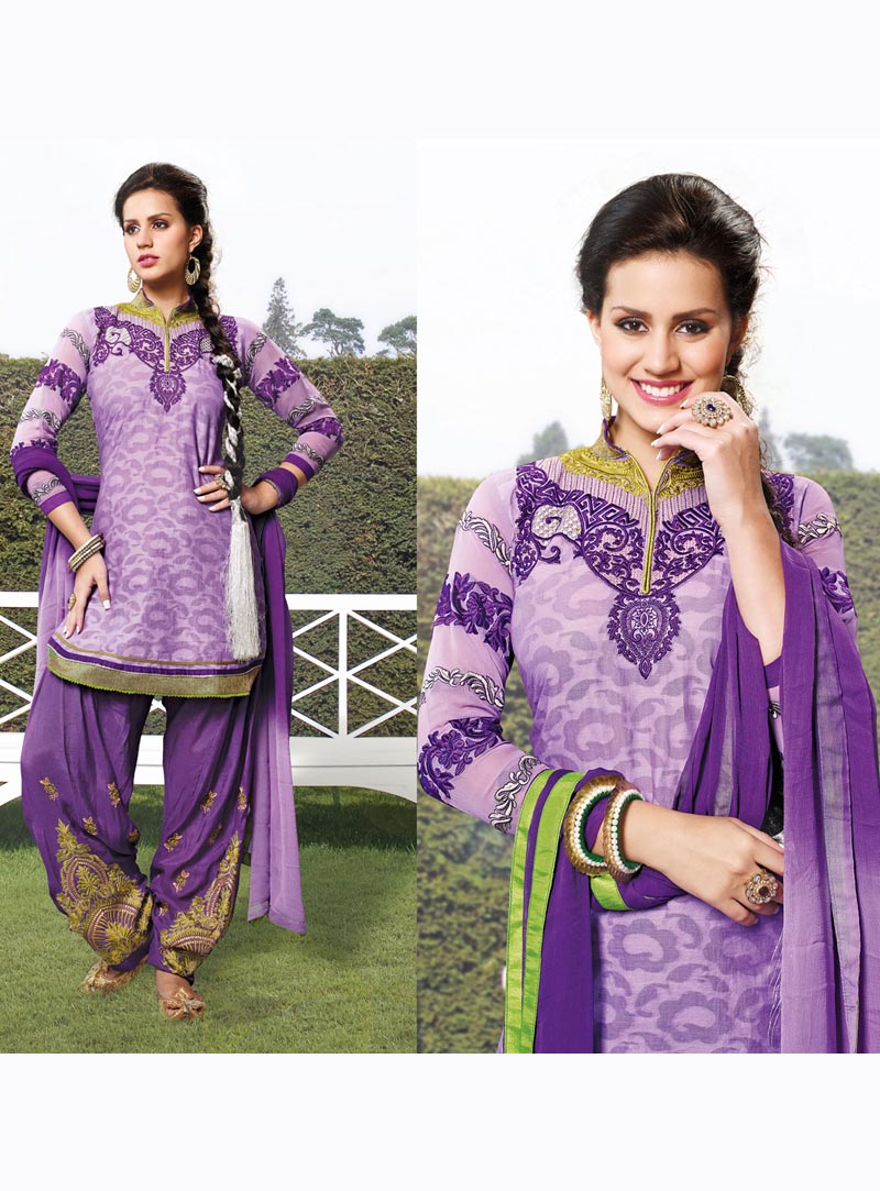 Purple Resham Work Cotton Punjabi Suit 40328