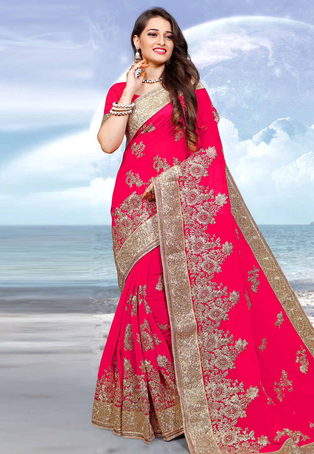 Pink Georgette Saree With Blouse 205668
