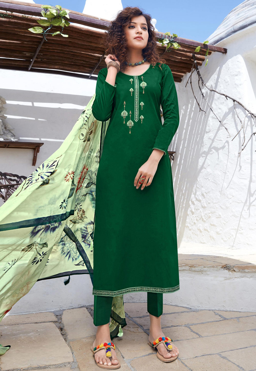 Green Silk Pant Style Suit 208841