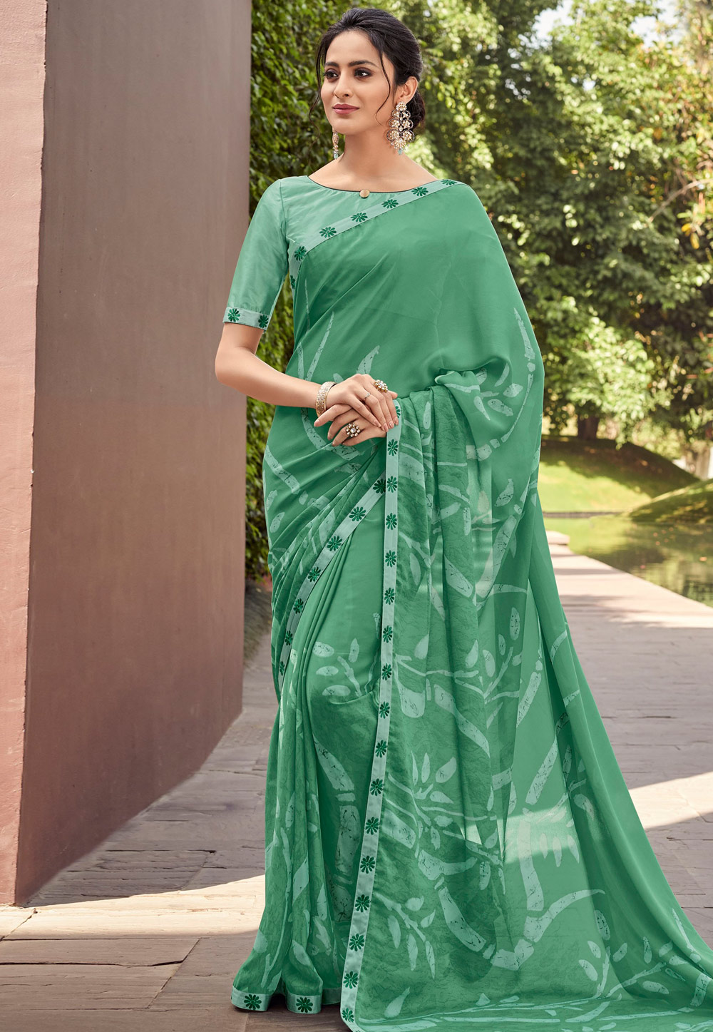 Sea Green Georgette Saree With Blouse 167588