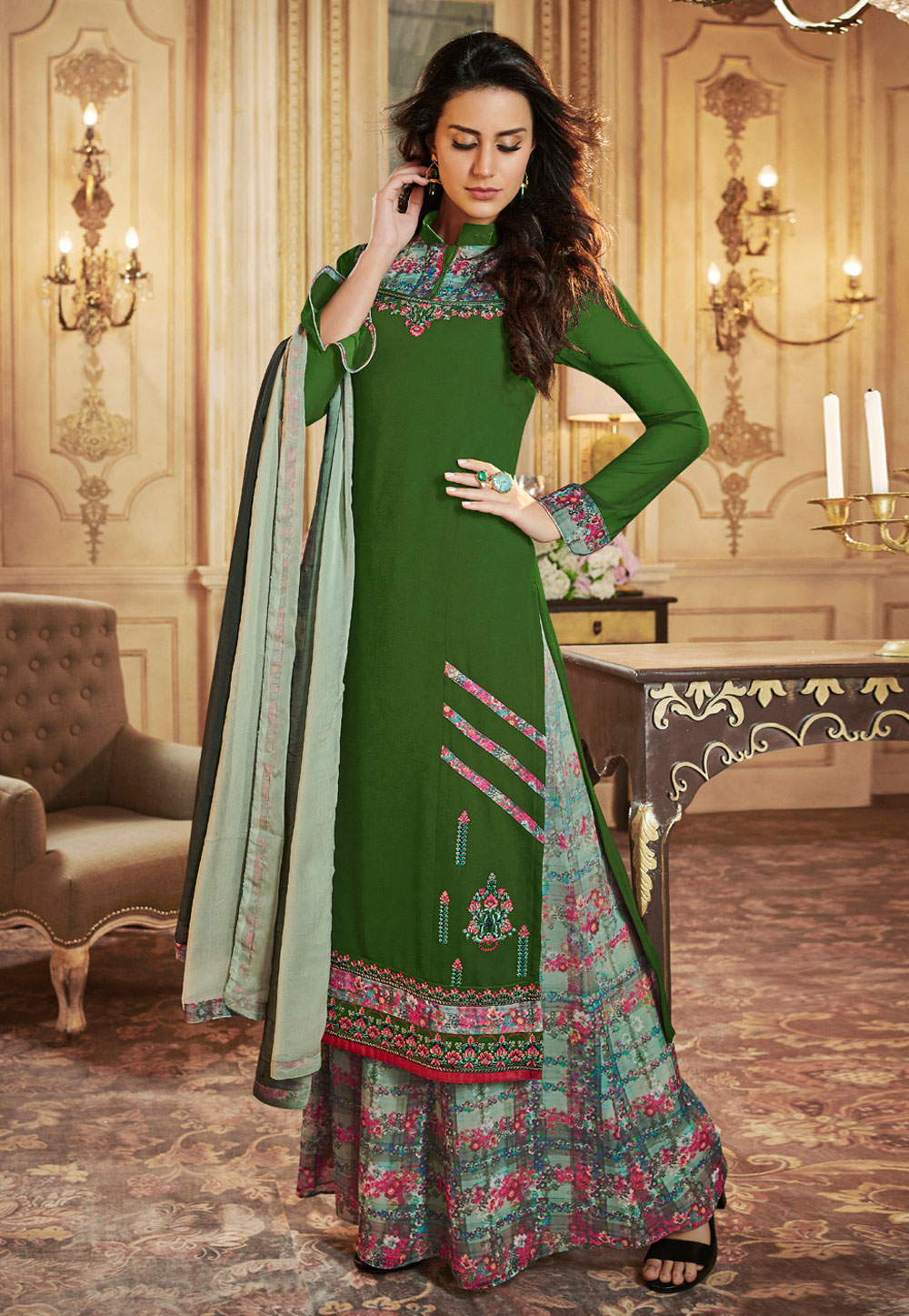 Green Georgette Palazzo Suit 167670