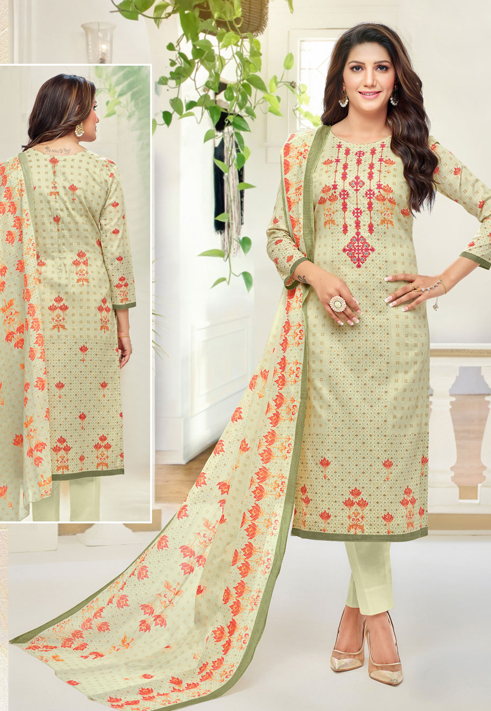 Pista Green Cambric Cotton Pant Style Suit 167681