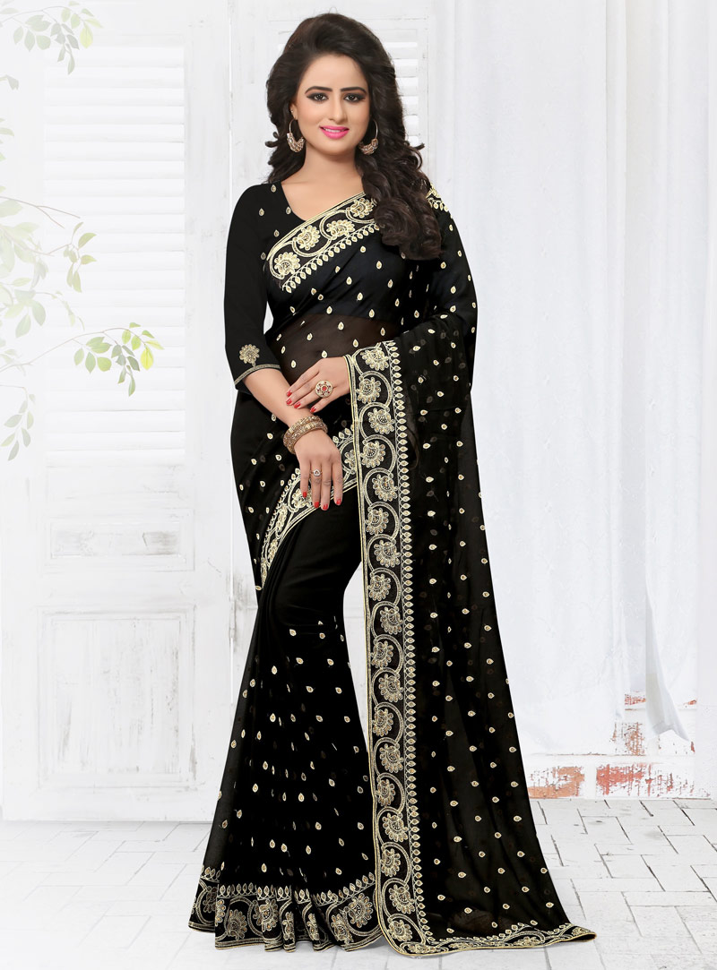 Black Georgette Saree With Blouse 89876