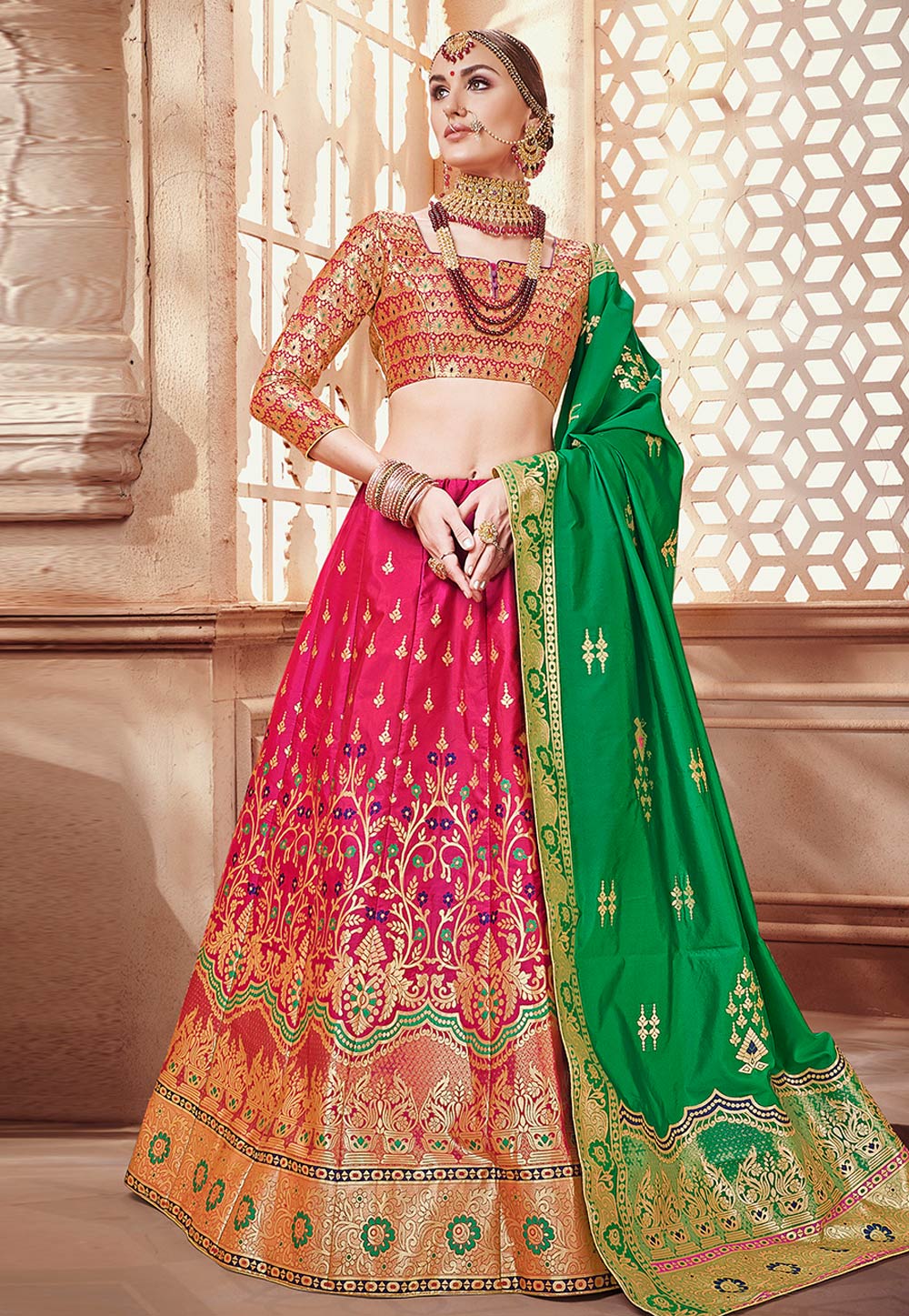 Pink Banarasi Silk Circular Lehenga Choli 171731