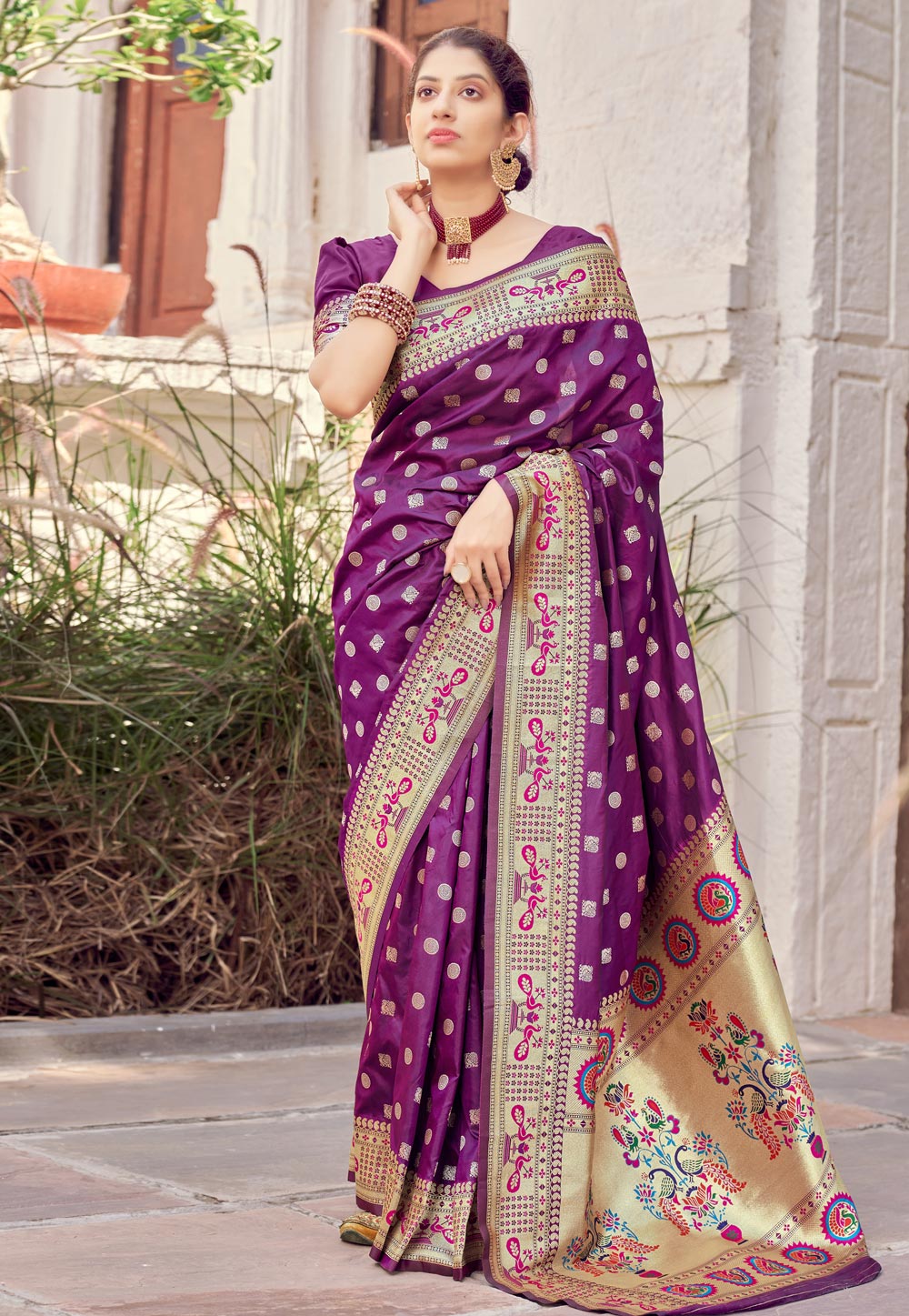 Violet Banarasi Silk Paithani Saree 236124